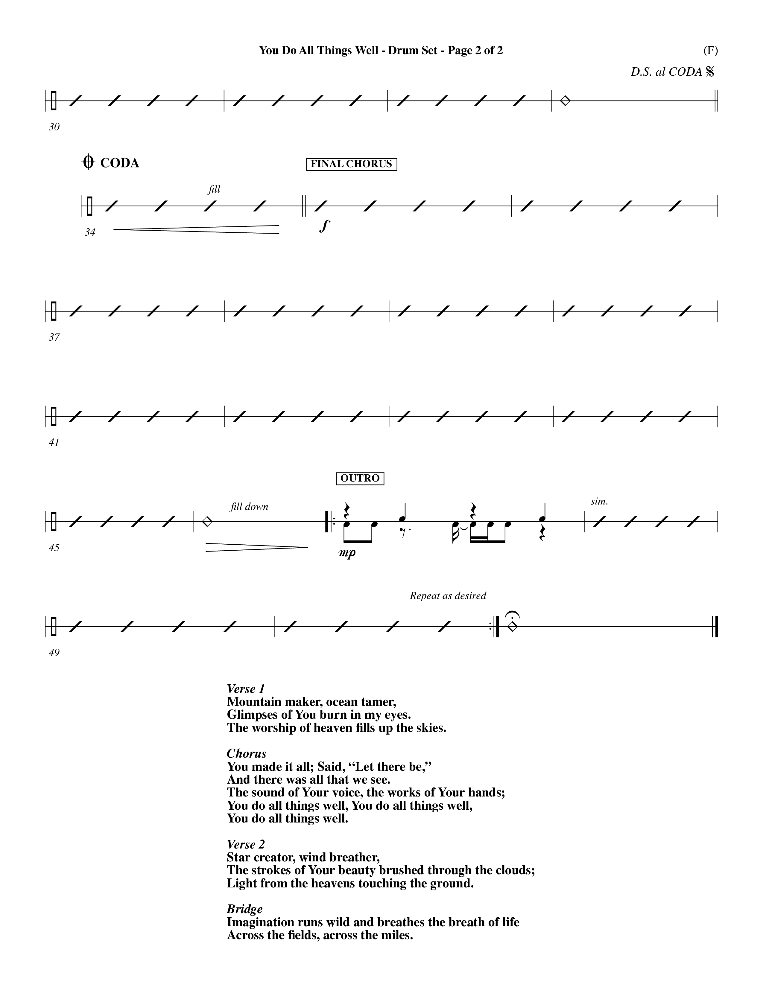 You Do All Things Well (Choral Anthem SATB) Drum Set (Word Music Choral / Orch. Dave Williamson)