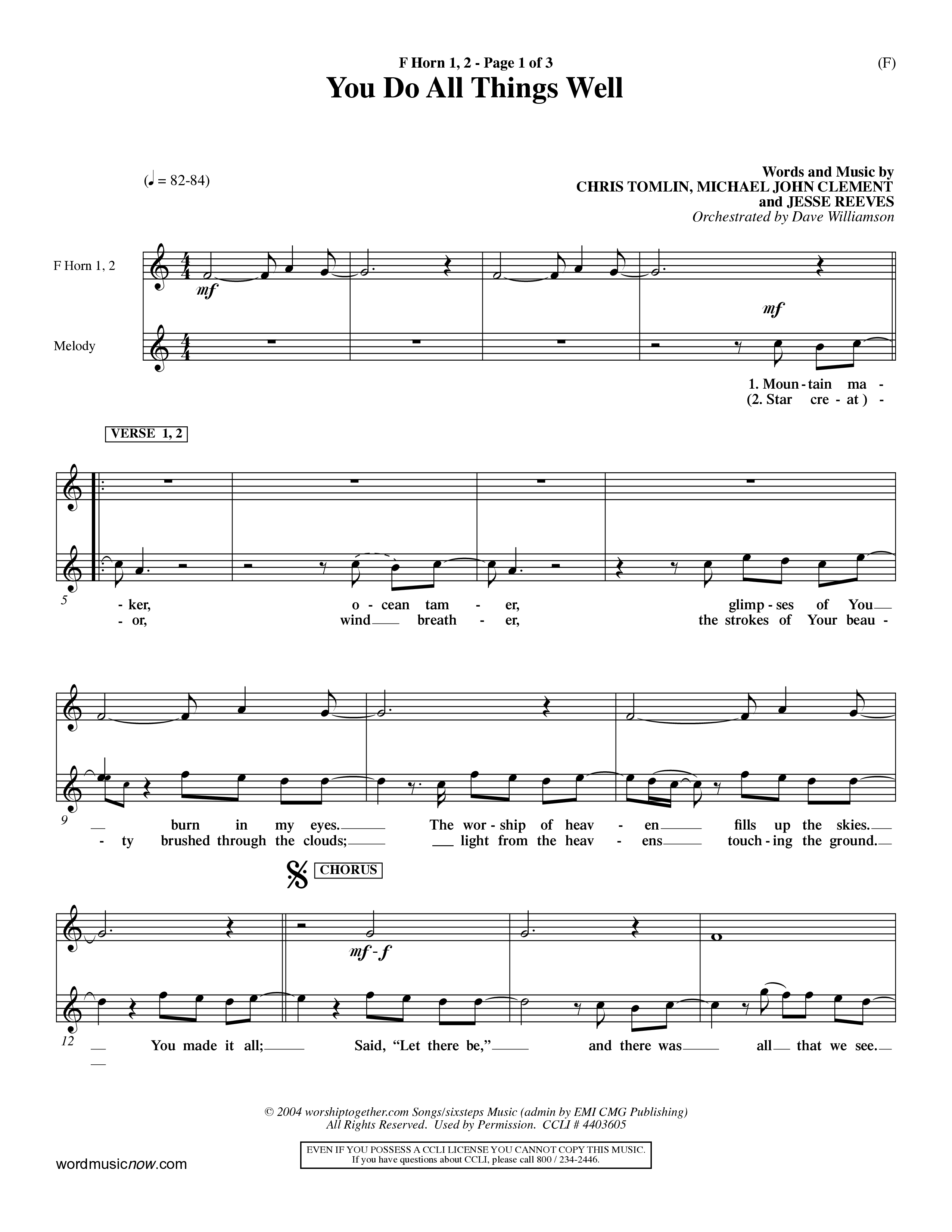 You Do All Things Well (Choral Anthem SATB) French Horn (Word Music Choral / Orch. Dave Williamson)