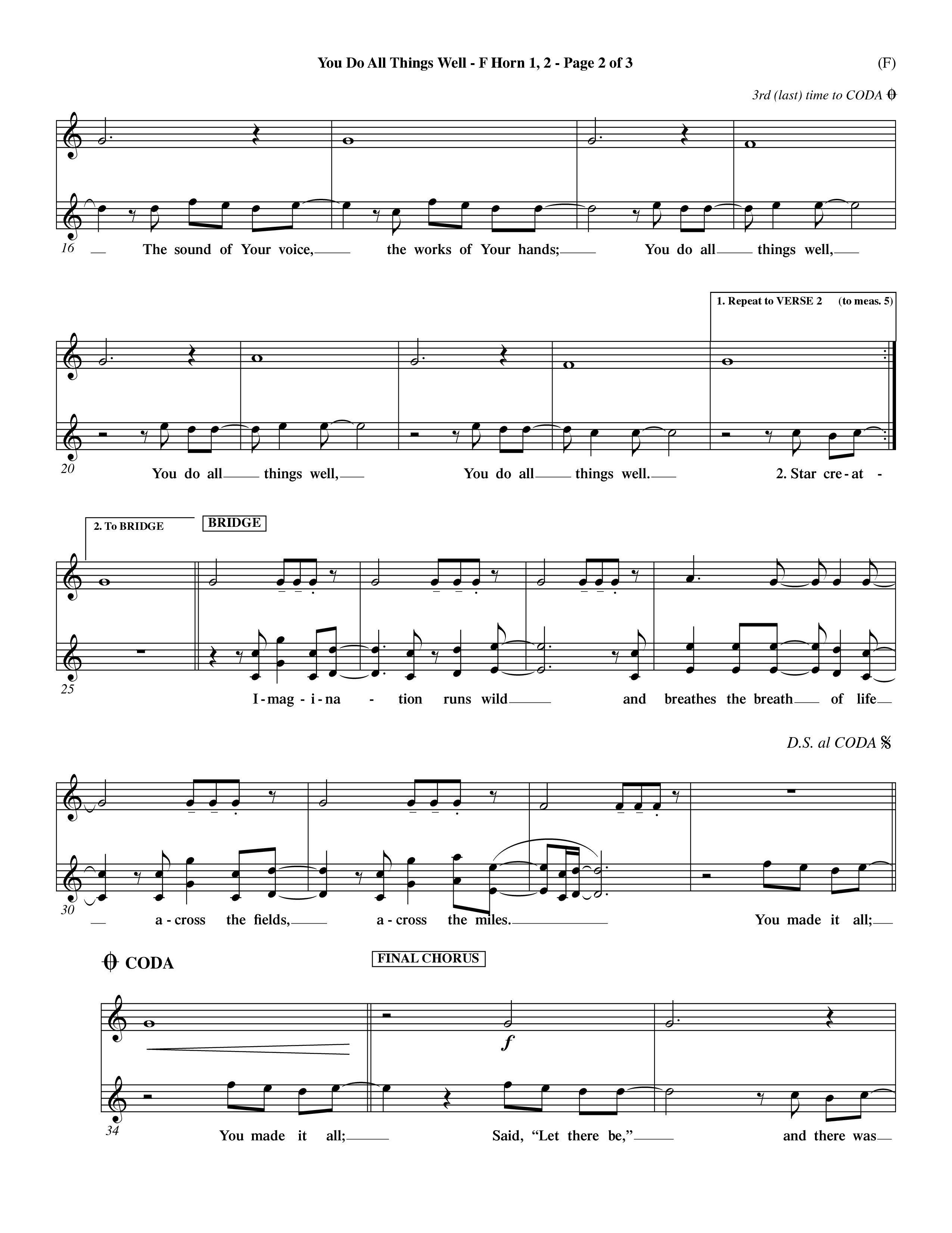 You Do All Things Well (Choral Anthem SATB) French Horn (Word Music Choral / Orch. Dave Williamson)