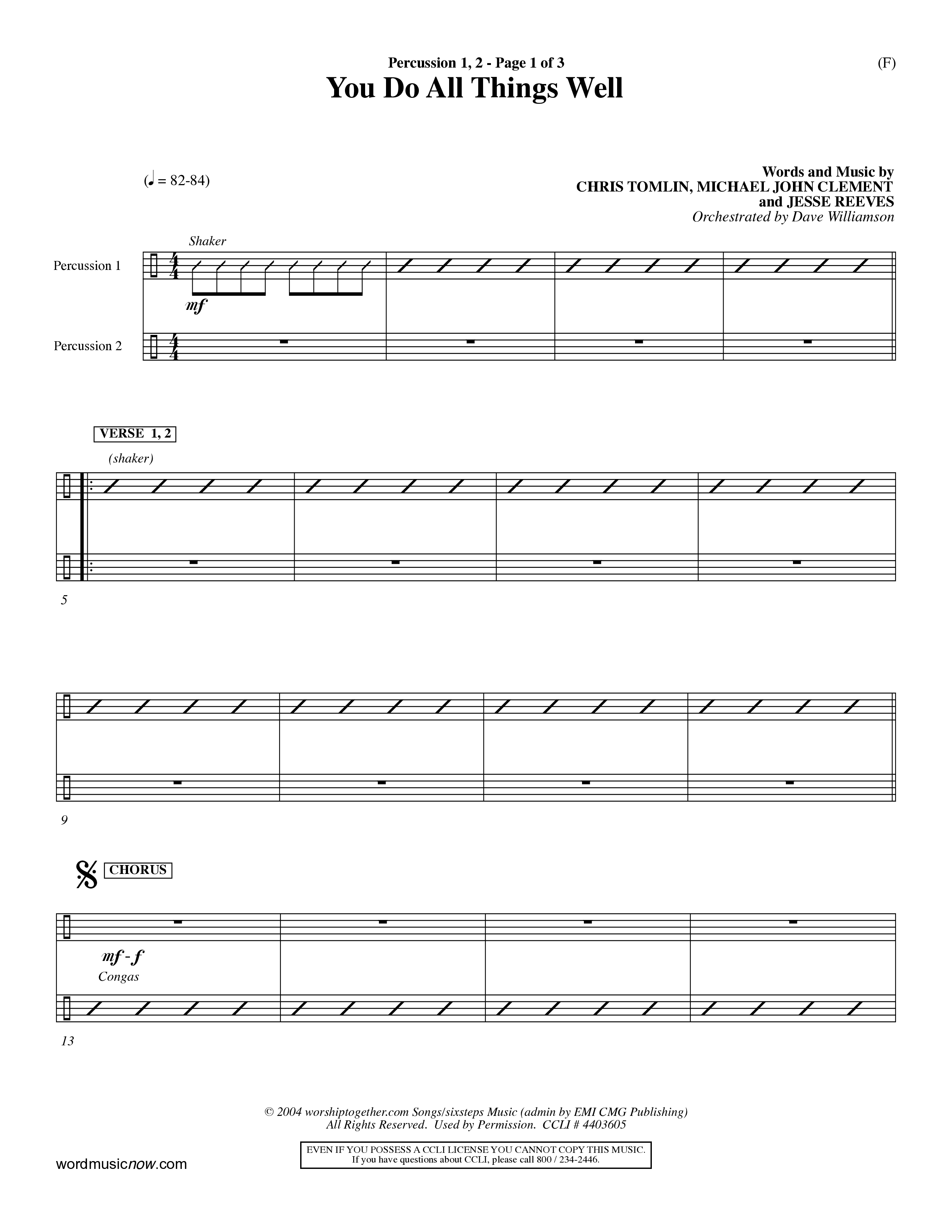 You Do All Things Well (Choral Anthem SATB) Percussion 1/2 (Word Music Choral / Orch. Dave Williamson)