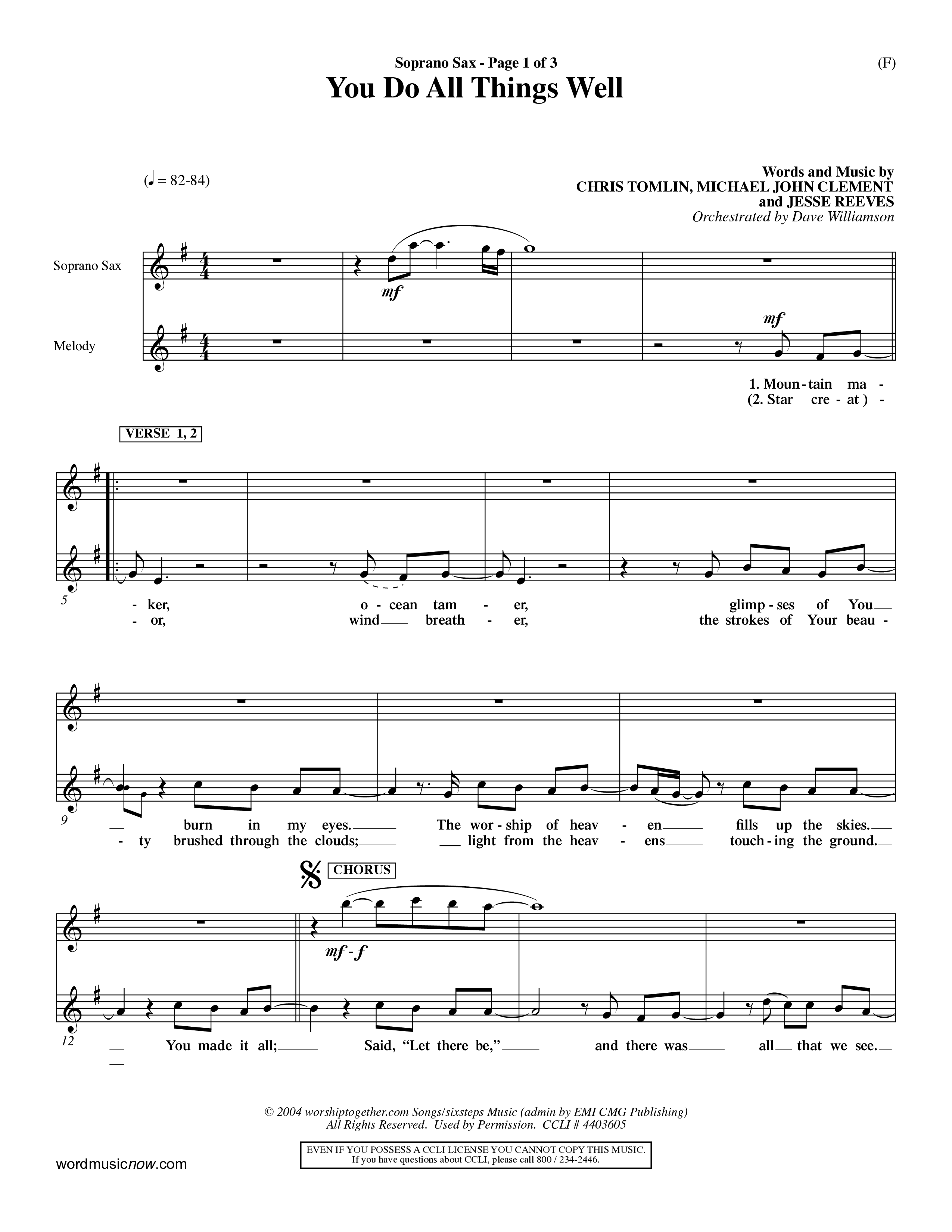 You Do All Things Well (Choral Anthem SATB) Saxophone (Word Music Choral / Orch. Dave Williamson)