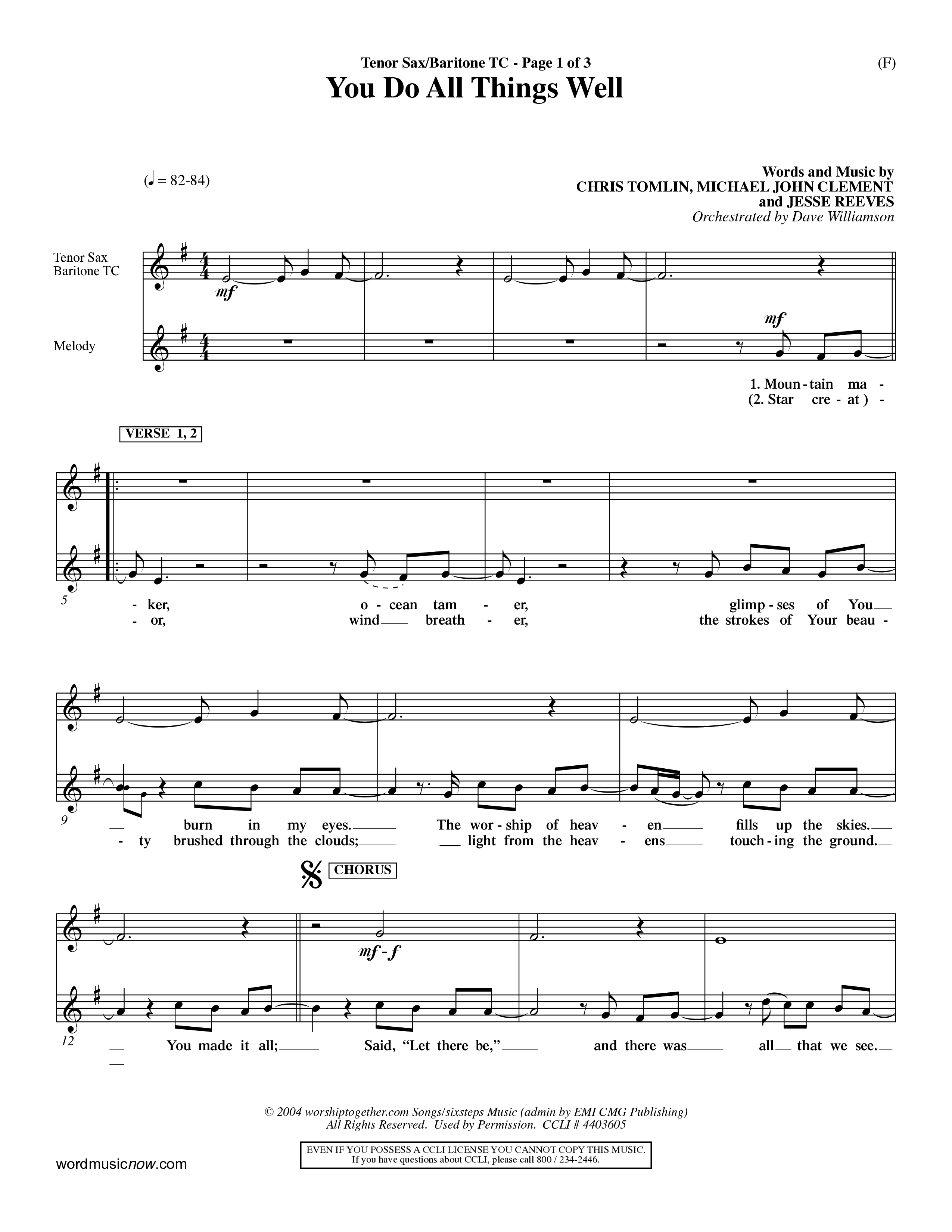 You Do All Things Well (Choral Anthem SATB) Tenor Sax/Baritone T.C. (Word Music Choral / Orch. Dave Williamson)