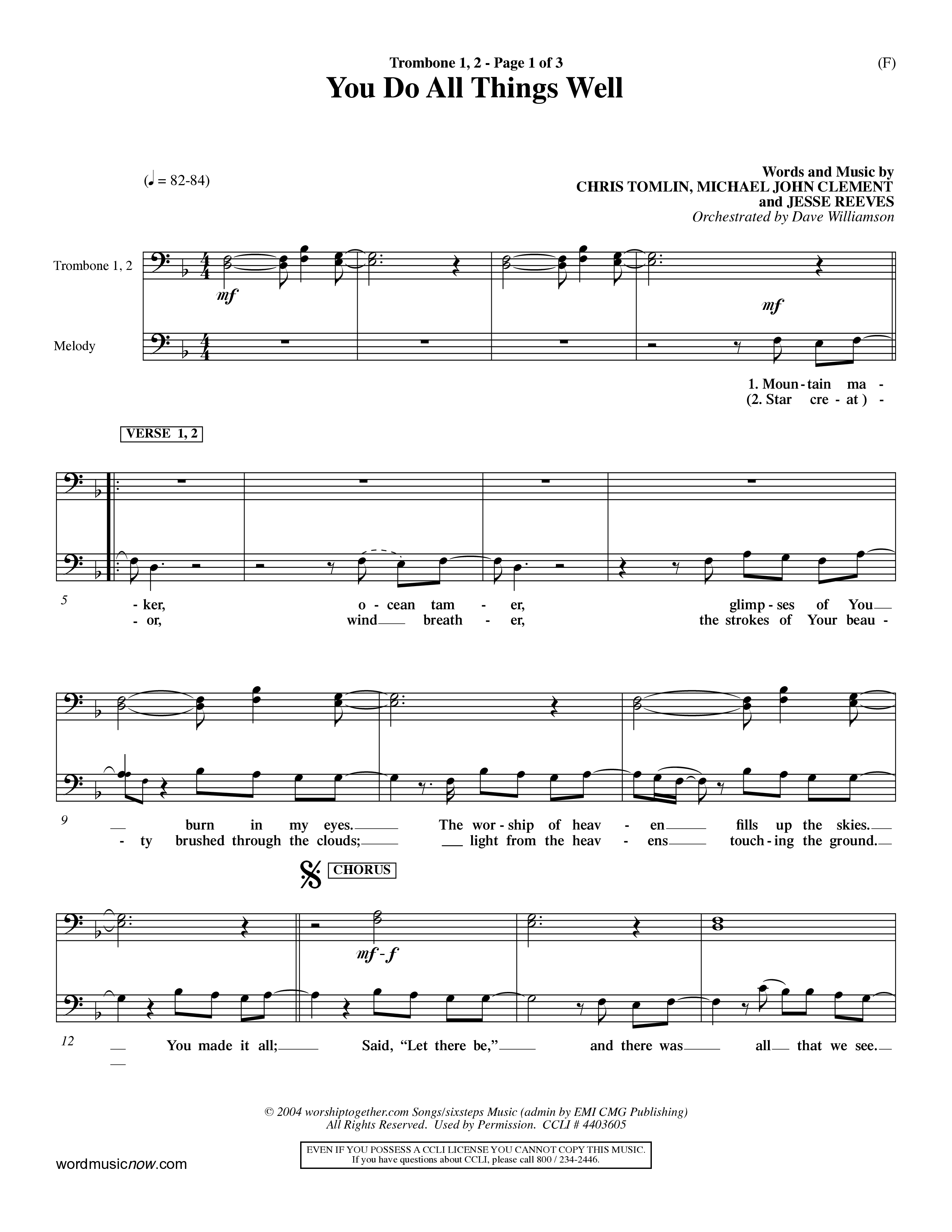 You Do All Things Well (Choral Anthem SATB) Trombone 1/2 (Word Music Choral / Orch. Dave Williamson)