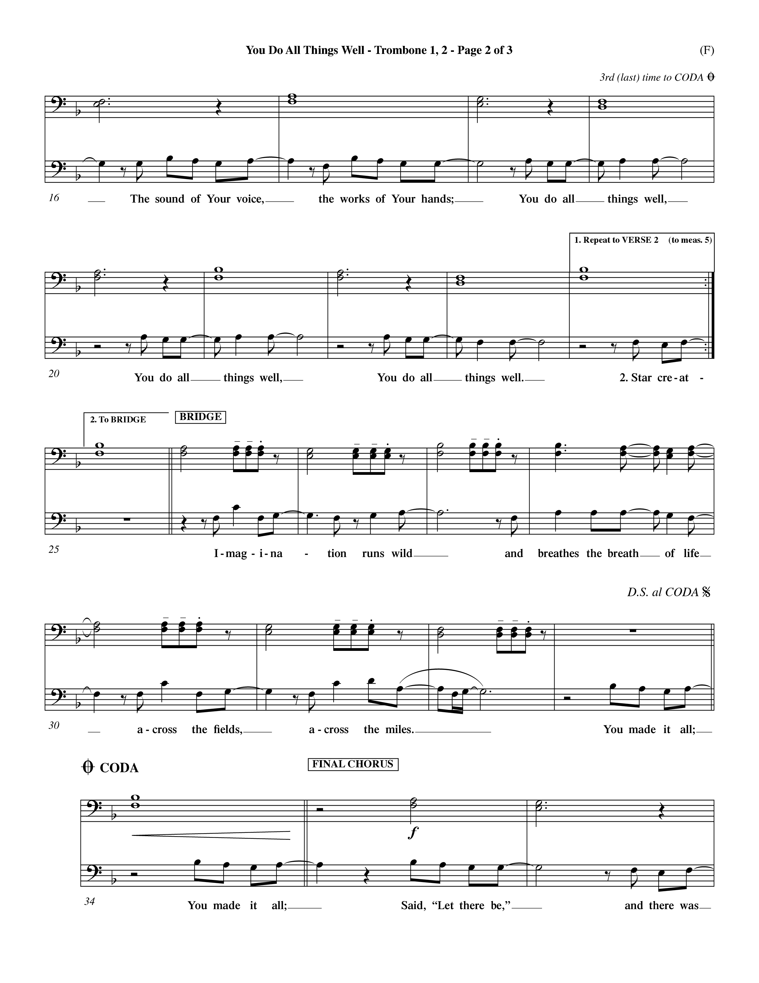 You Do All Things Well (Choral Anthem SATB) Trombone 1/2 (Word Music Choral / Orch. Dave Williamson)
