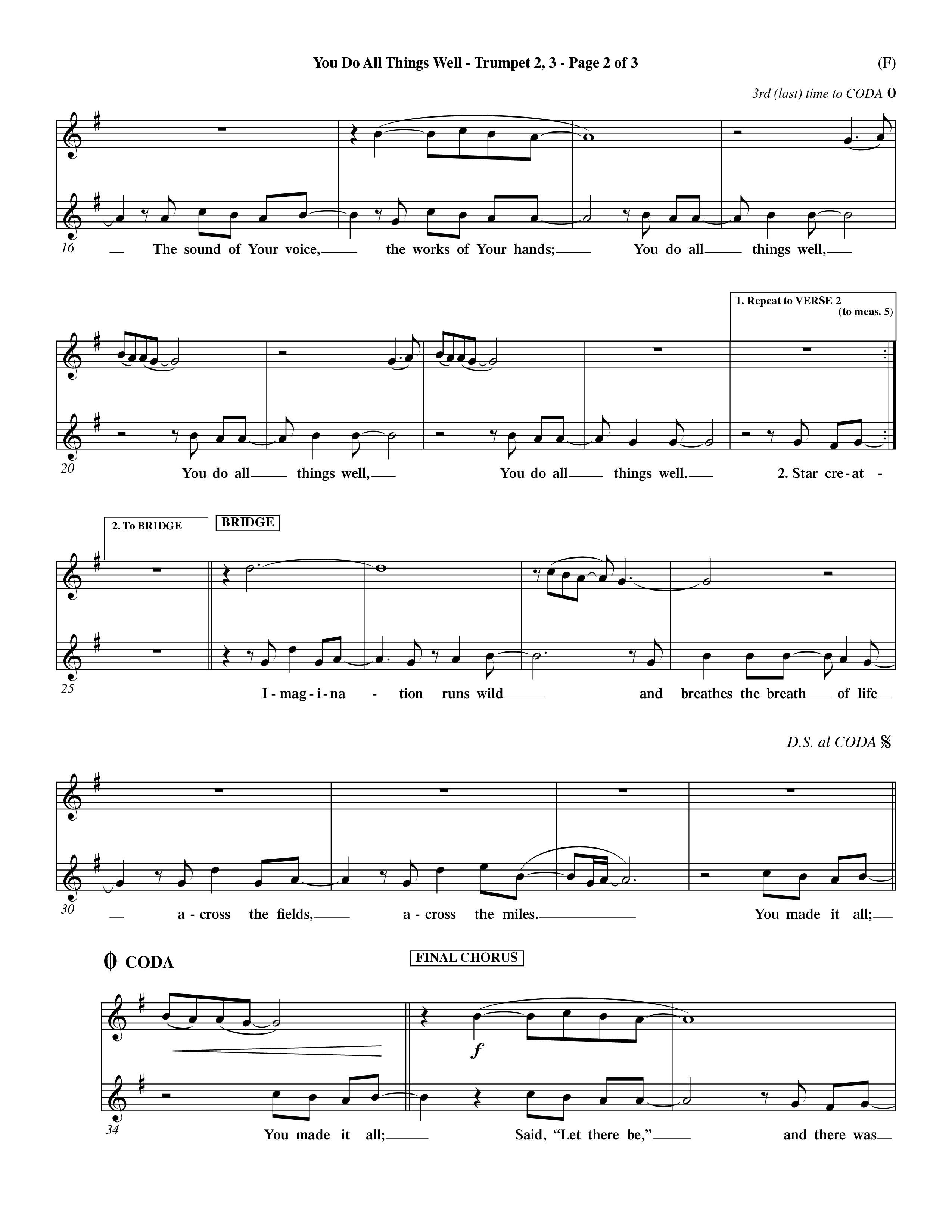 You Do All Things Well (Choral Anthem SATB) Trumpet 2/3 (Word Music Choral / Orch. Dave Williamson)
