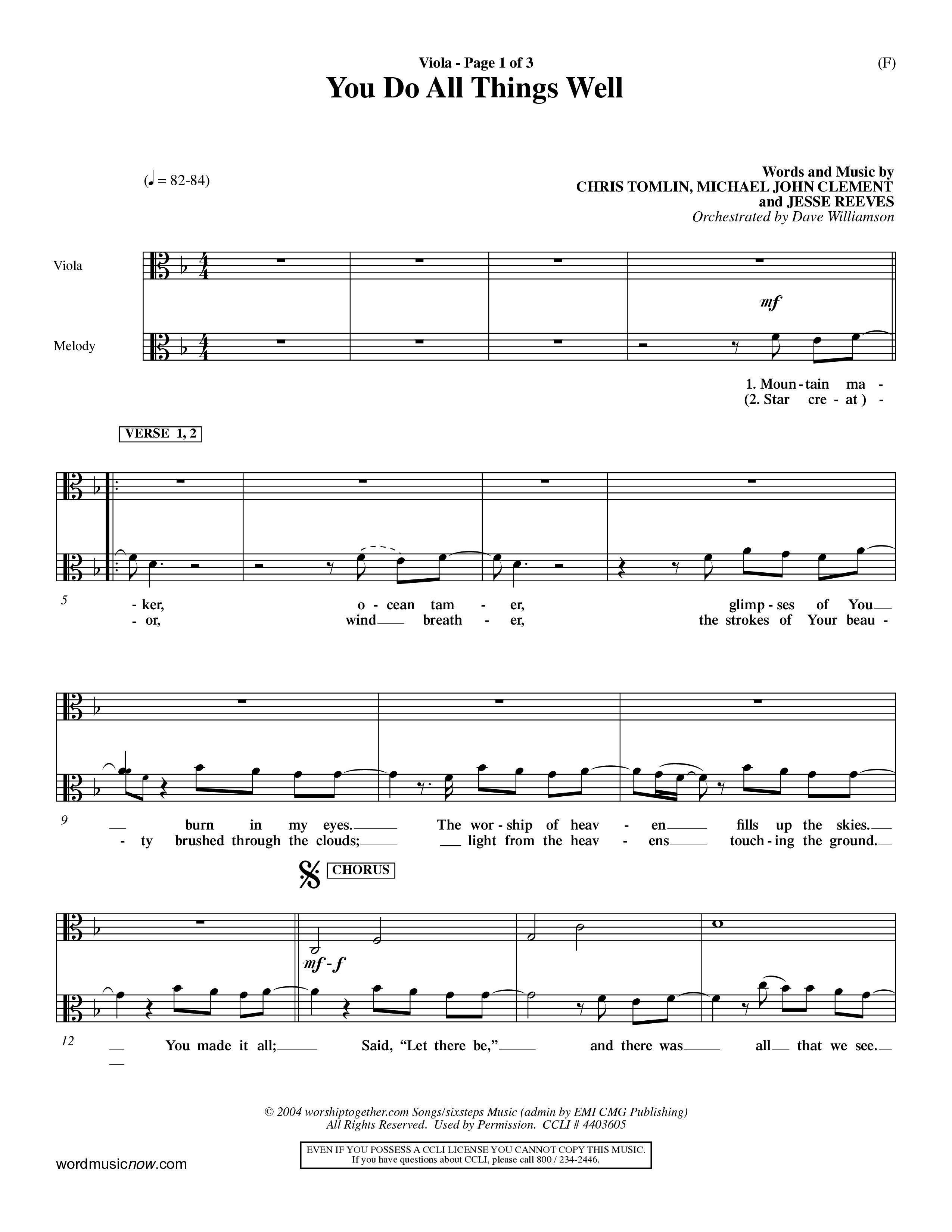 You Do All Things Well (Choral Anthem SATB) Viola (Word Music Choral / Orch. Dave Williamson)