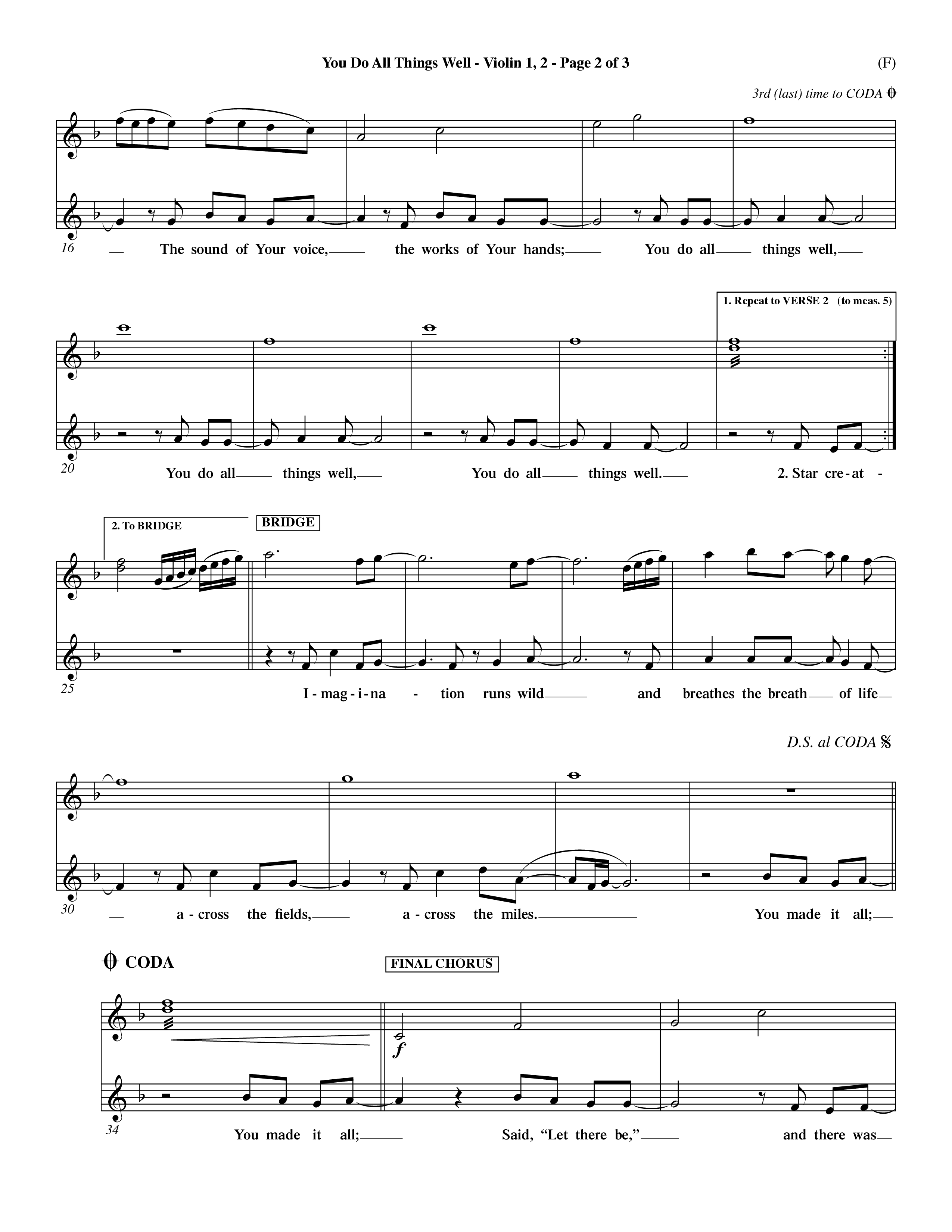 You Do All Things Well (Choral Anthem SATB) Violin 1/2 (Word Music Choral / Orch. Dave Williamson)