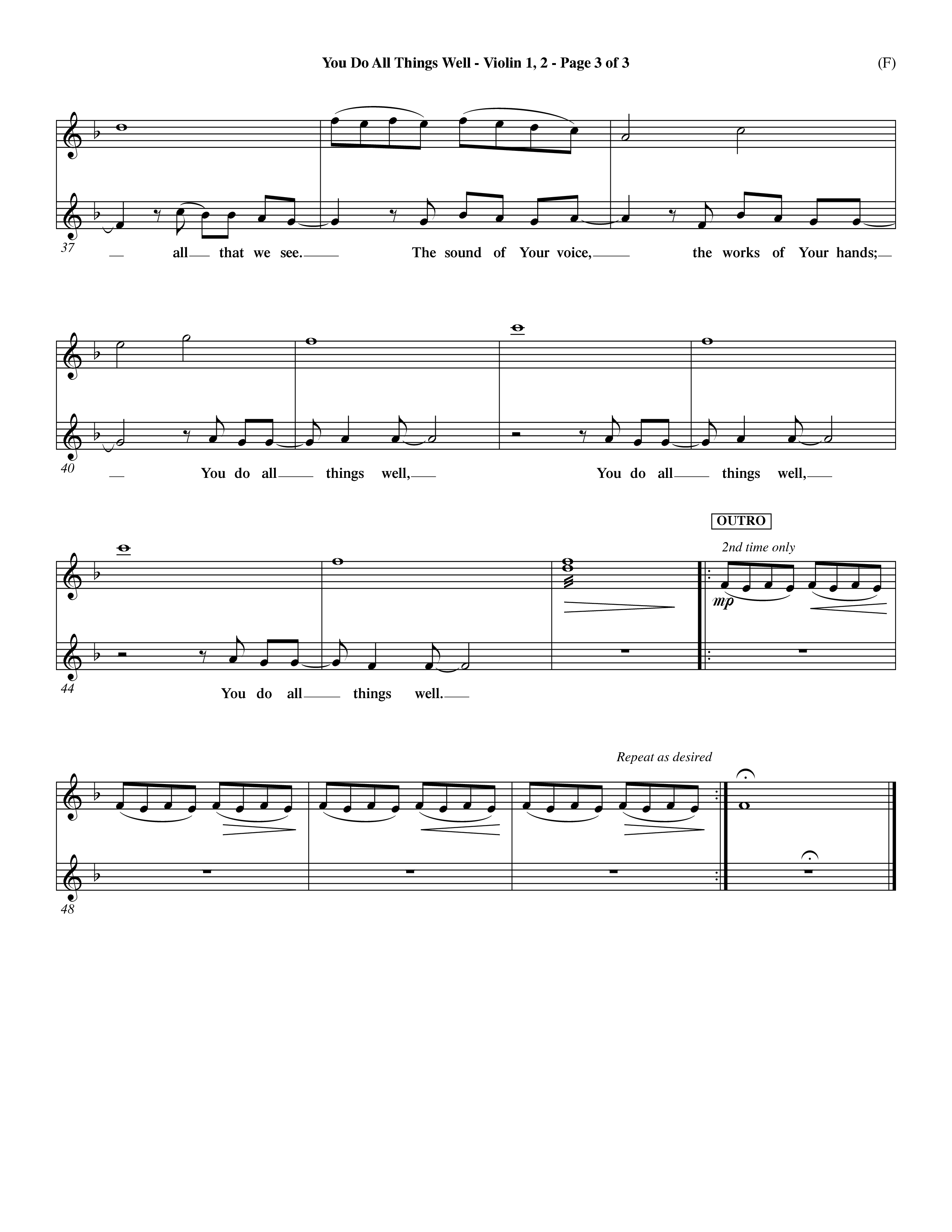 You Do All Things Well (Choral Anthem SATB) Violin 1/2 (Word Music Choral / Orch. Dave Williamson)