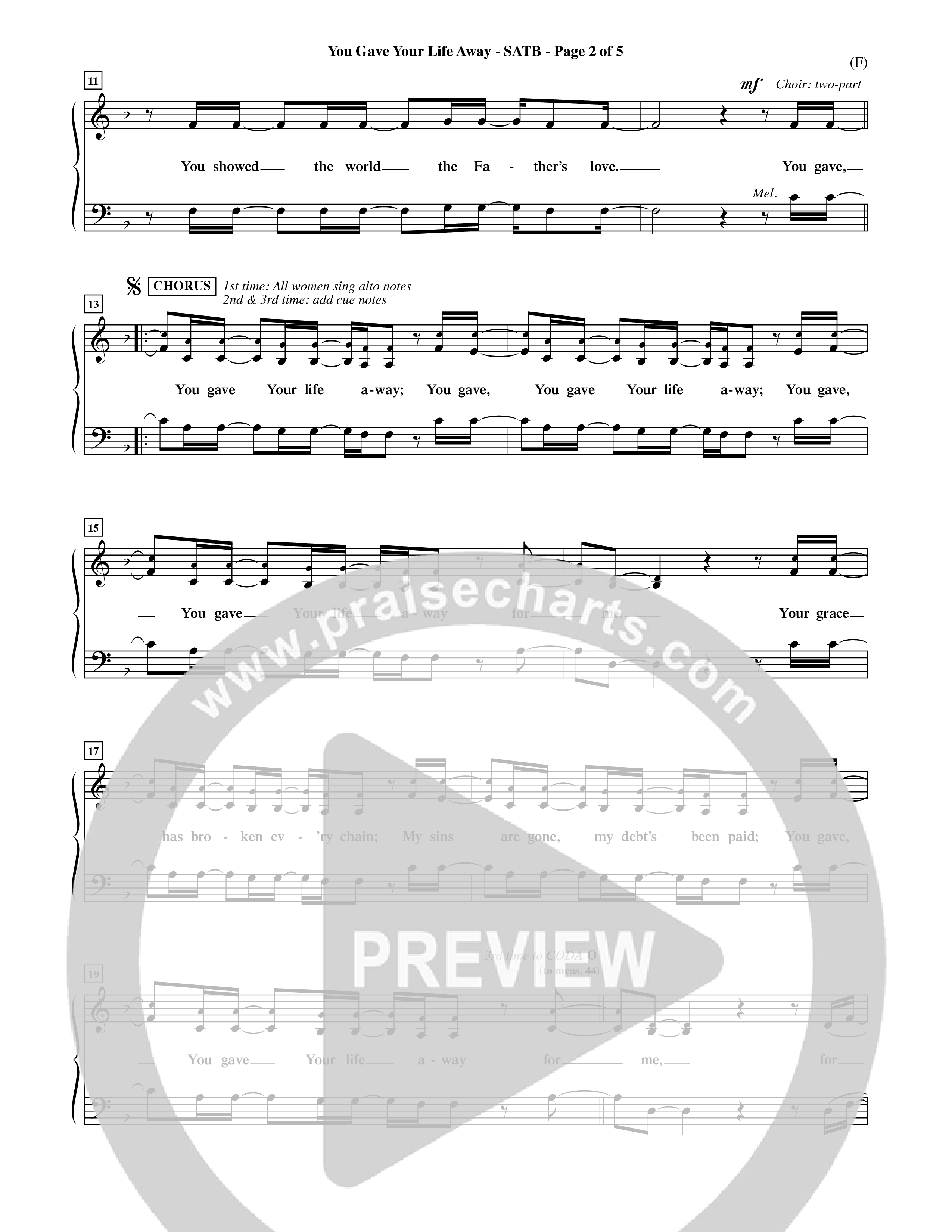 You Gave Your Life Away (Choral Anthem SATB) Choir Sheet (SATB) (Word Music Choral / Orch. Ric Domenico)