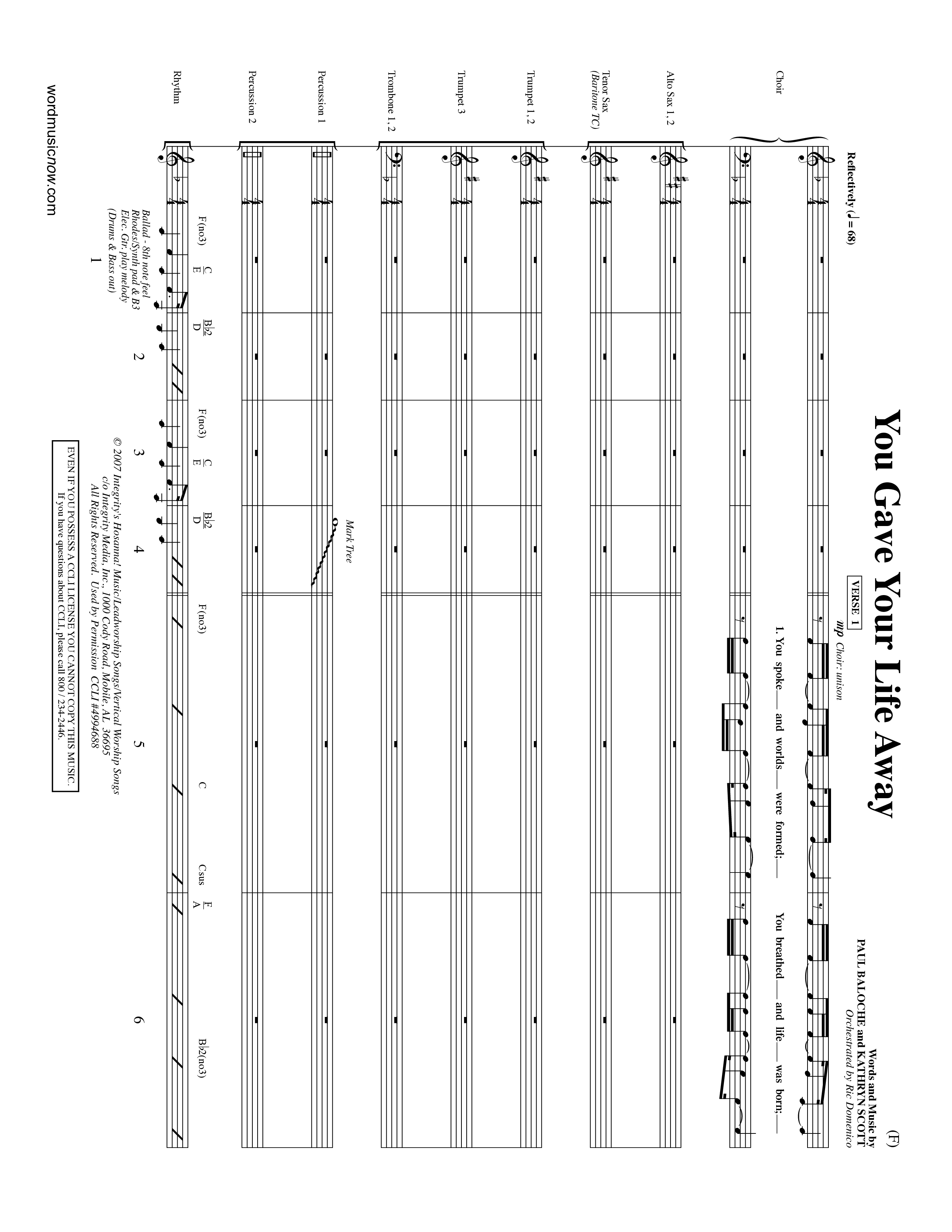 You Gave Your Life Away (Choral Anthem SATB) PraiseBand (incl. Brass) (Word Music Choral / Orch. Ric Domenico)