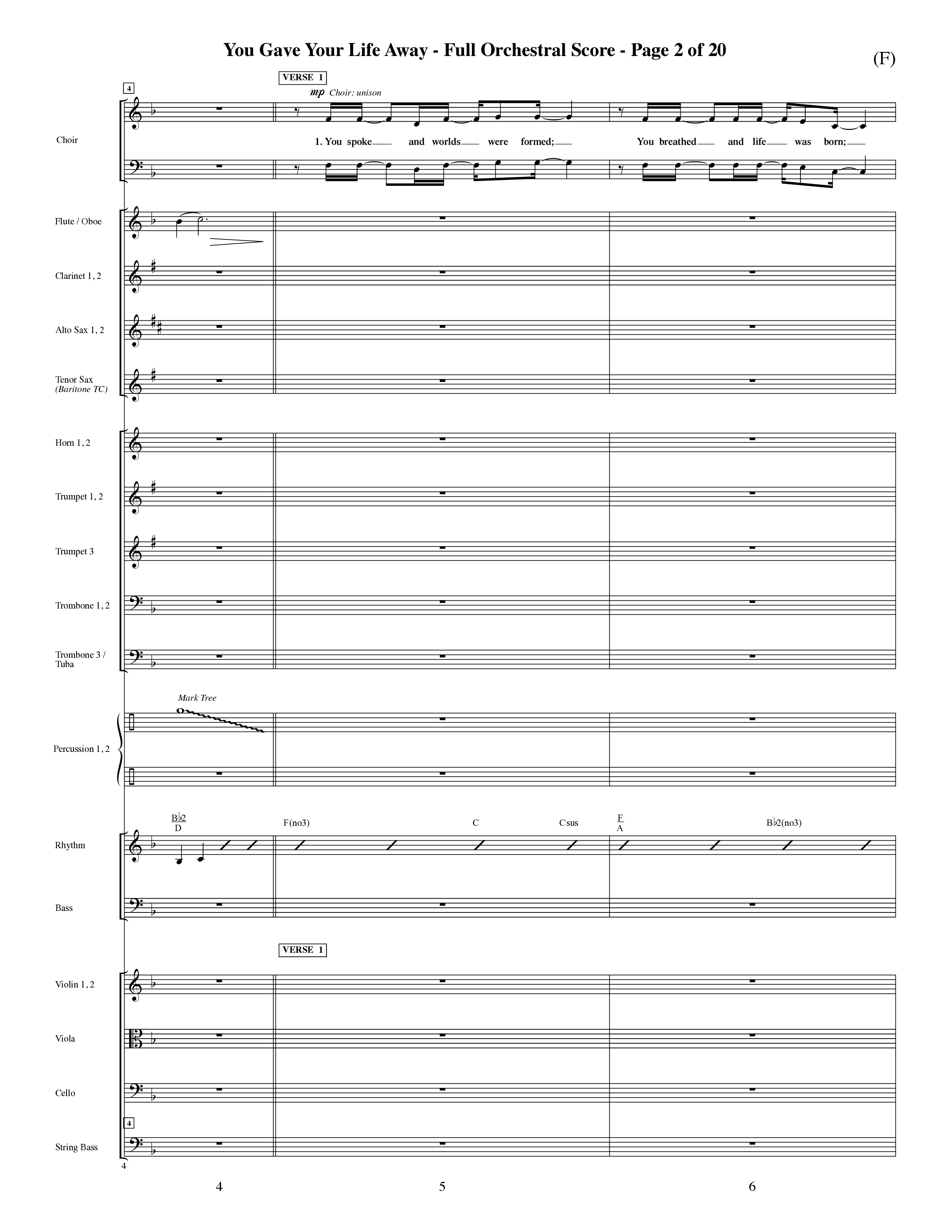 You Gave Your Life Away (Choral Anthem SATB) Orchestration (Word Music Choral / Orch. Ric Domenico)