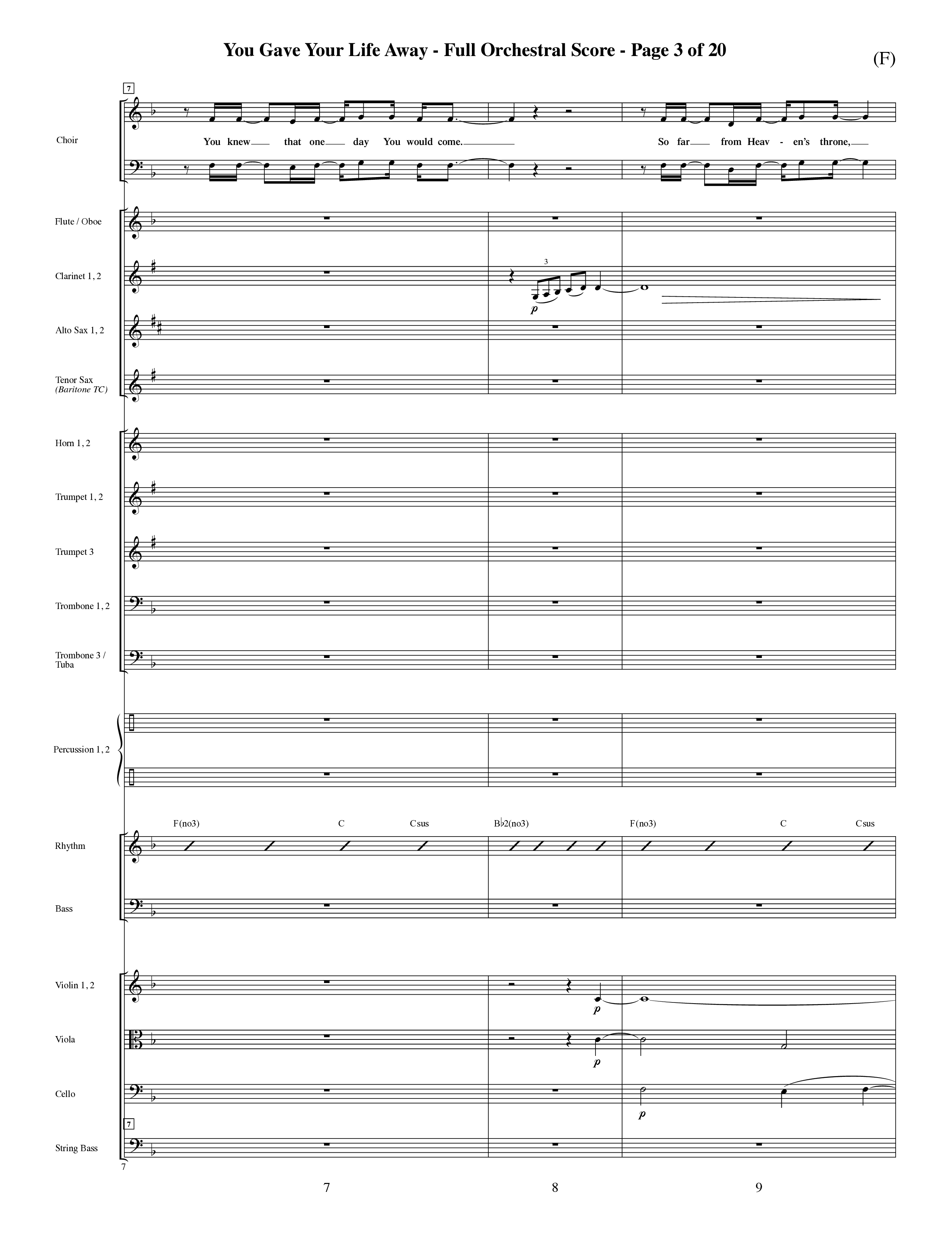 You Gave Your Life Away (Choral Anthem SATB) Orchestration (Word Music Choral / Orch. Ric Domenico)