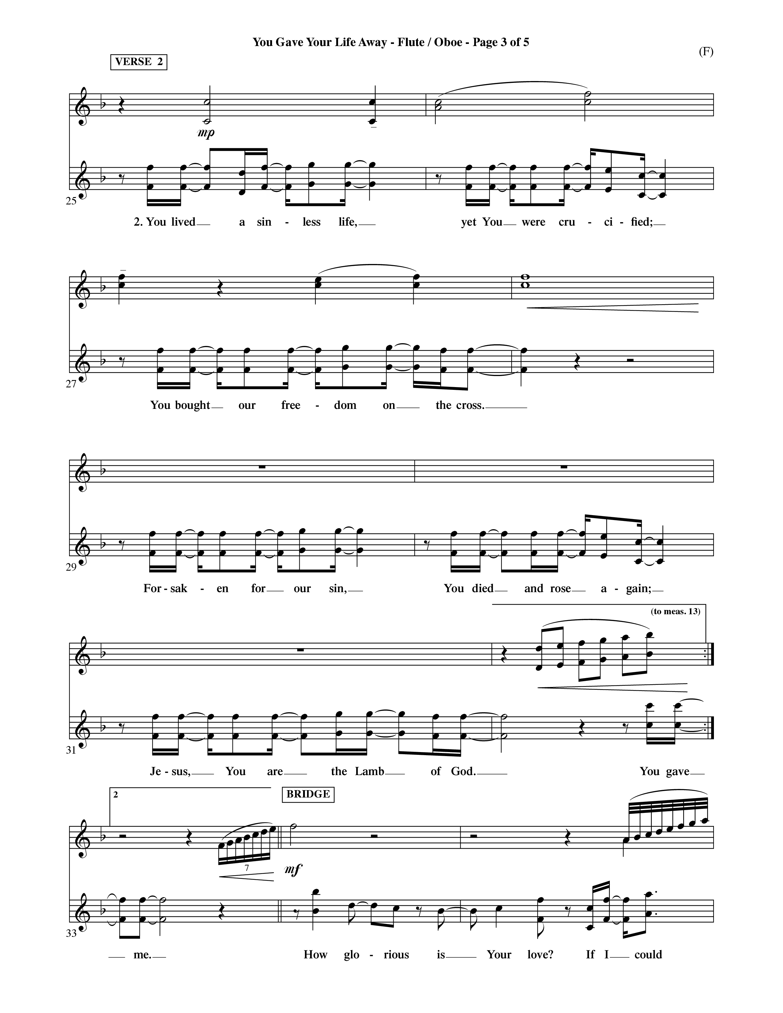 You Gave Your Life Away (Choral Anthem SATB) Flute/Oboe (Word Music Choral / Orch. Ric Domenico)