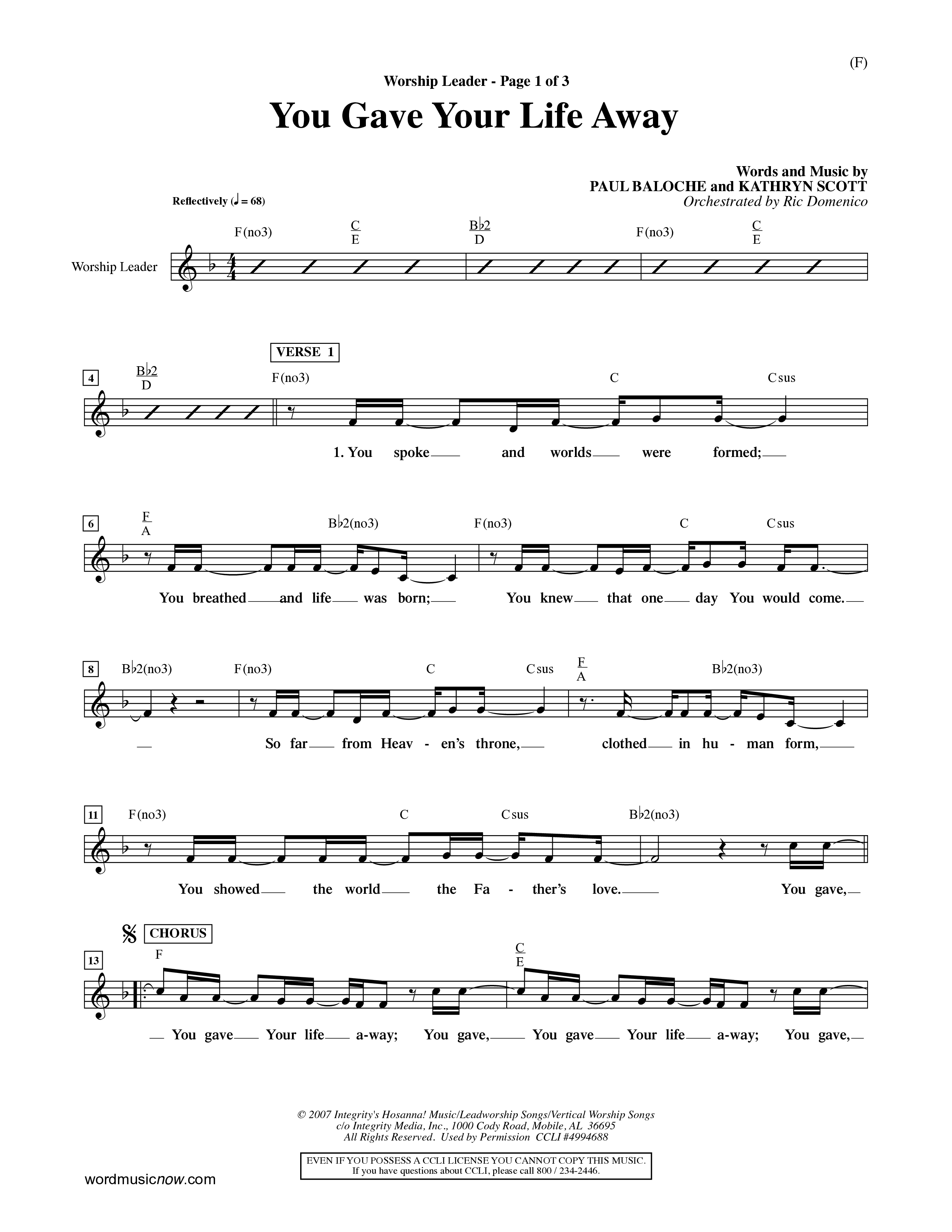 You Gave Your Life Away (Choral Anthem SATB) Rhythm Pack (Word Music Choral / Orch. Ric Domenico)