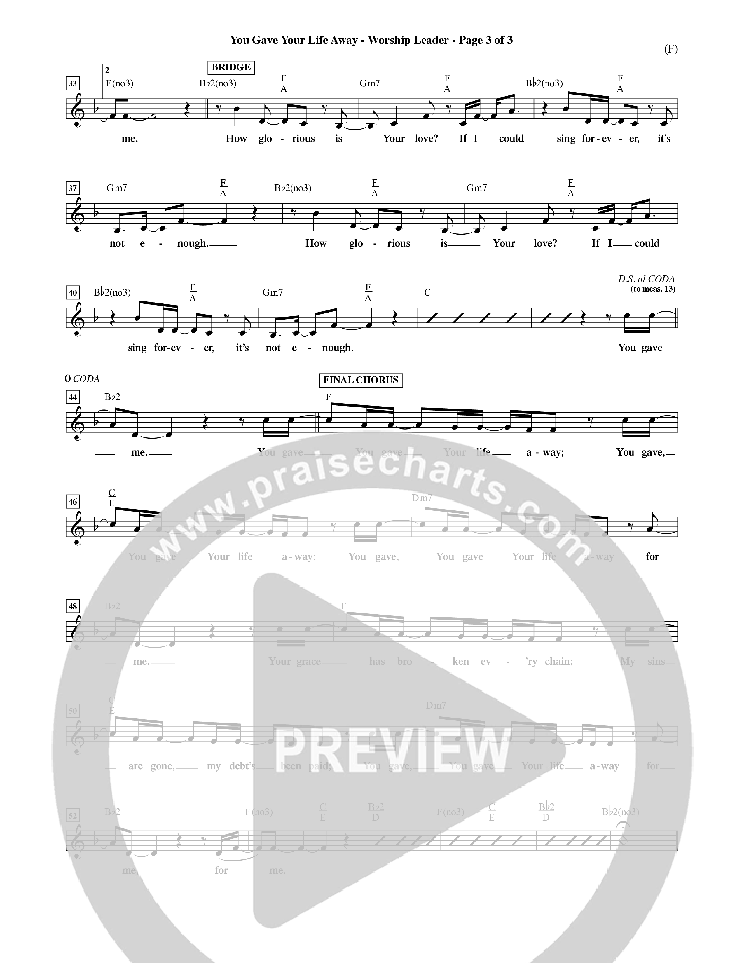 You Gave Your Life Away (Choral Anthem SATB) Rhythm Pack (Word Music Choral / Orch. Ric Domenico)