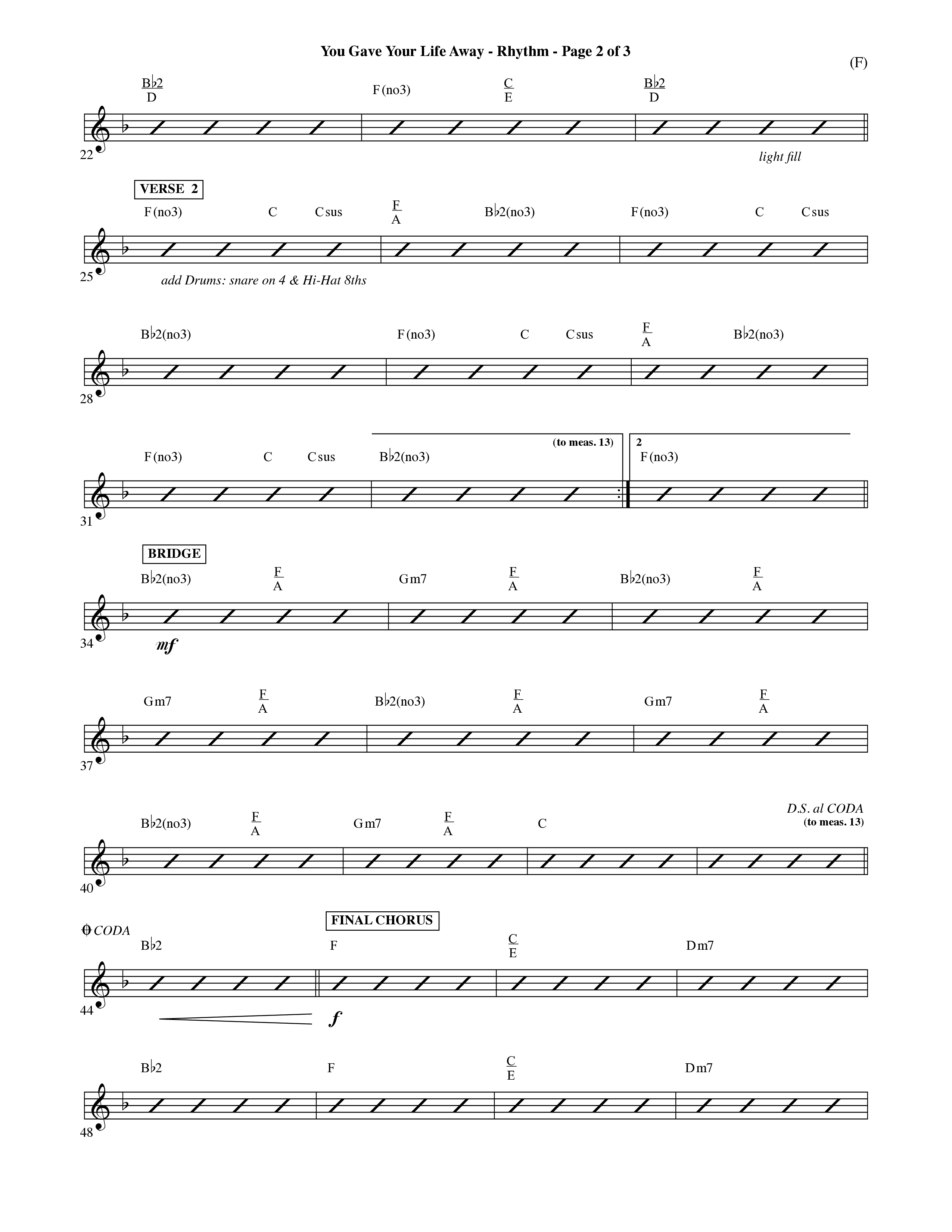 You Gave Your Life Away (Choral Anthem SATB) Rhythm Chart (Word Music Choral / Orch. Ric Domenico)