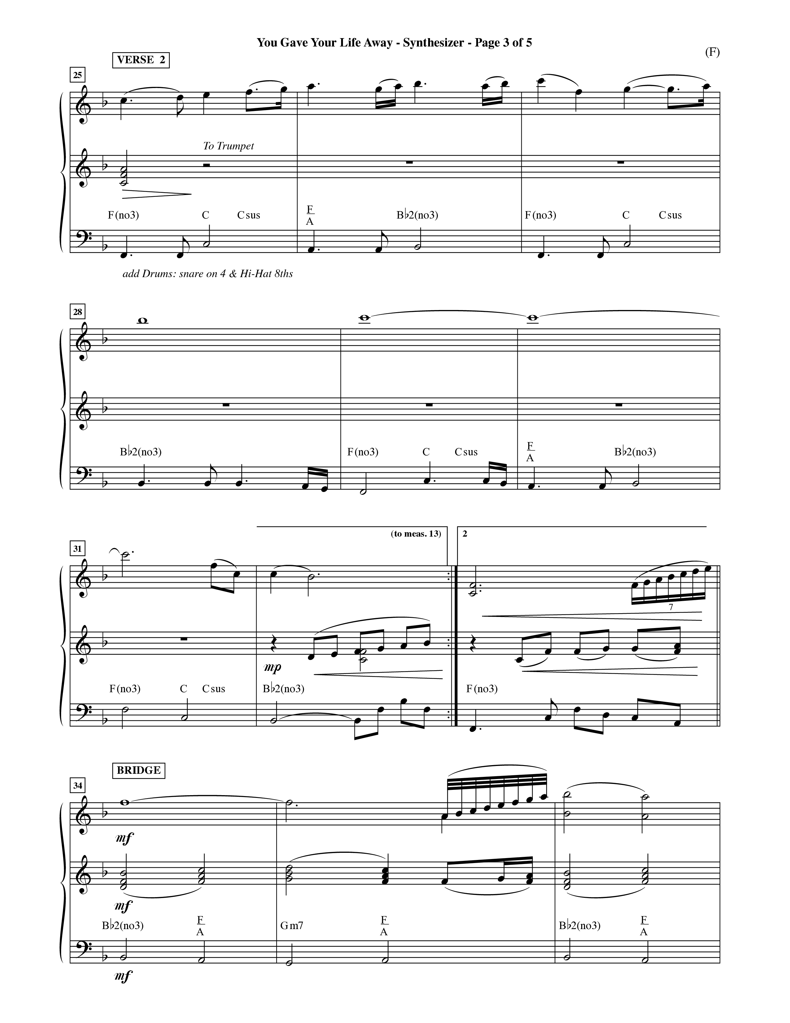You Gave Your Life Away (Choral Anthem SATB) Synth (Word Music Choral / Orch. Ric Domenico)