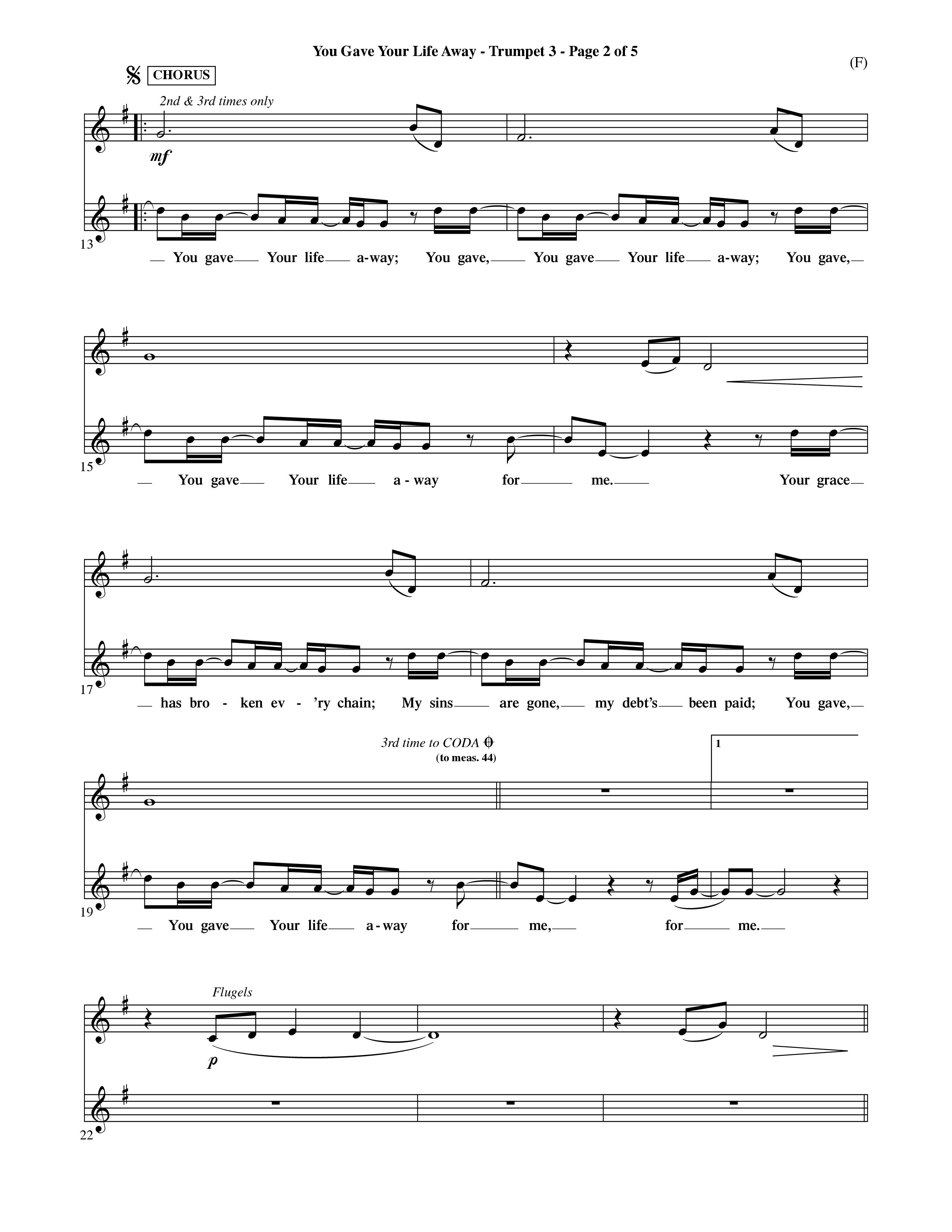 You Gave Your Life Away (Choral Anthem SATB) Trumpet 3 (Word Music Choral / Orch. Ric Domenico)
