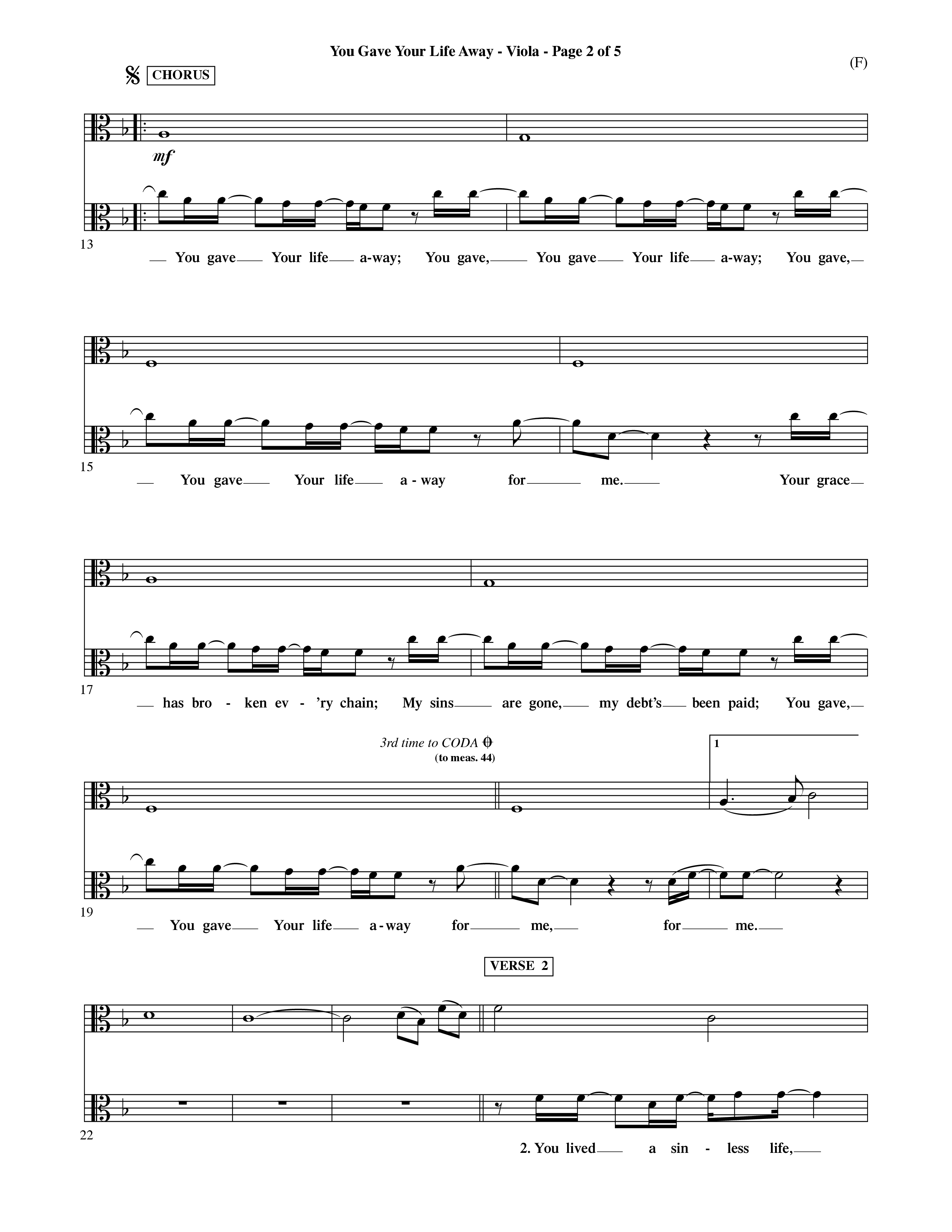 You Gave Your Life Away (Choral Anthem SATB) Viola (Word Music Choral / Orch. Ric Domenico)