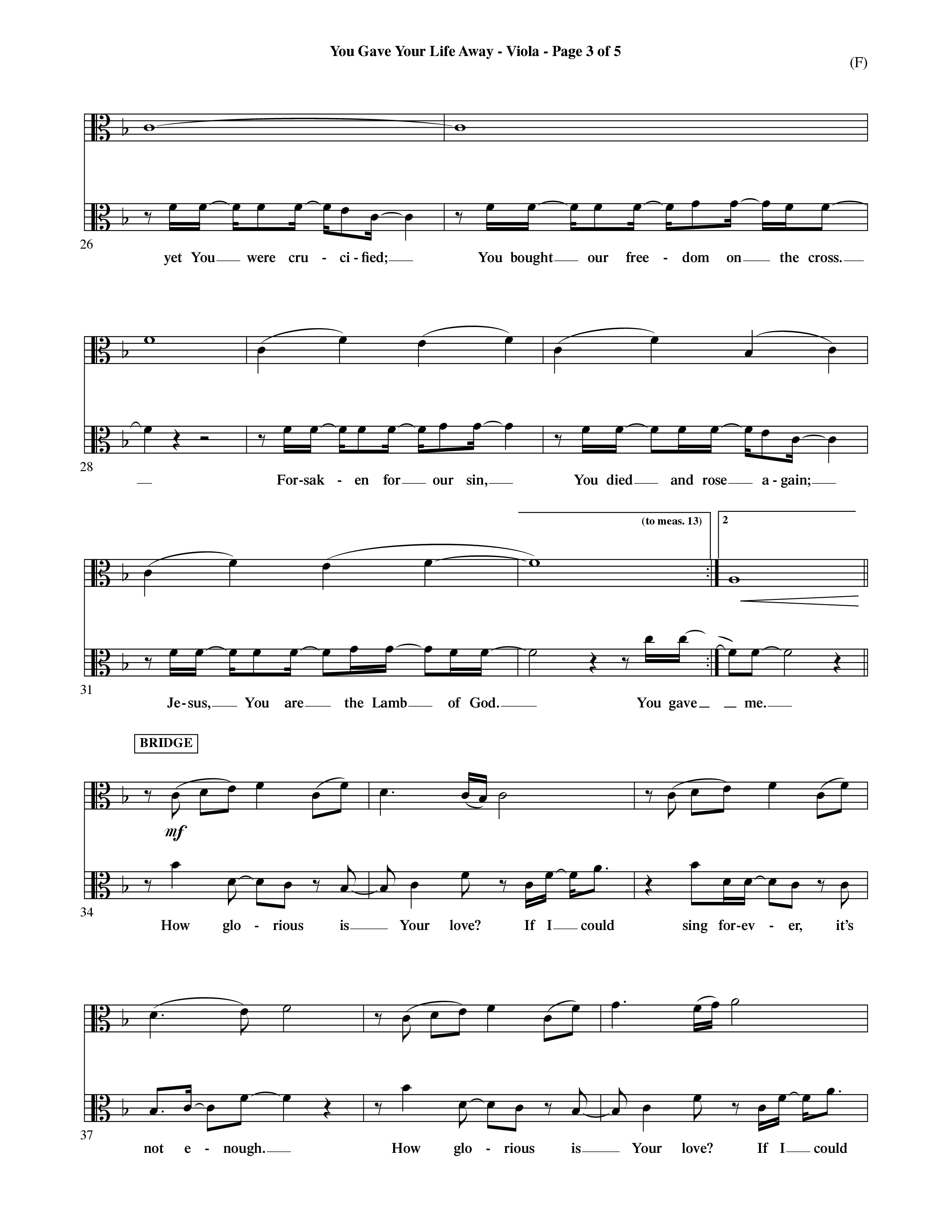 You Gave Your Life Away (Choral Anthem SATB) Viola (Word Music Choral / Orch. Ric Domenico)
