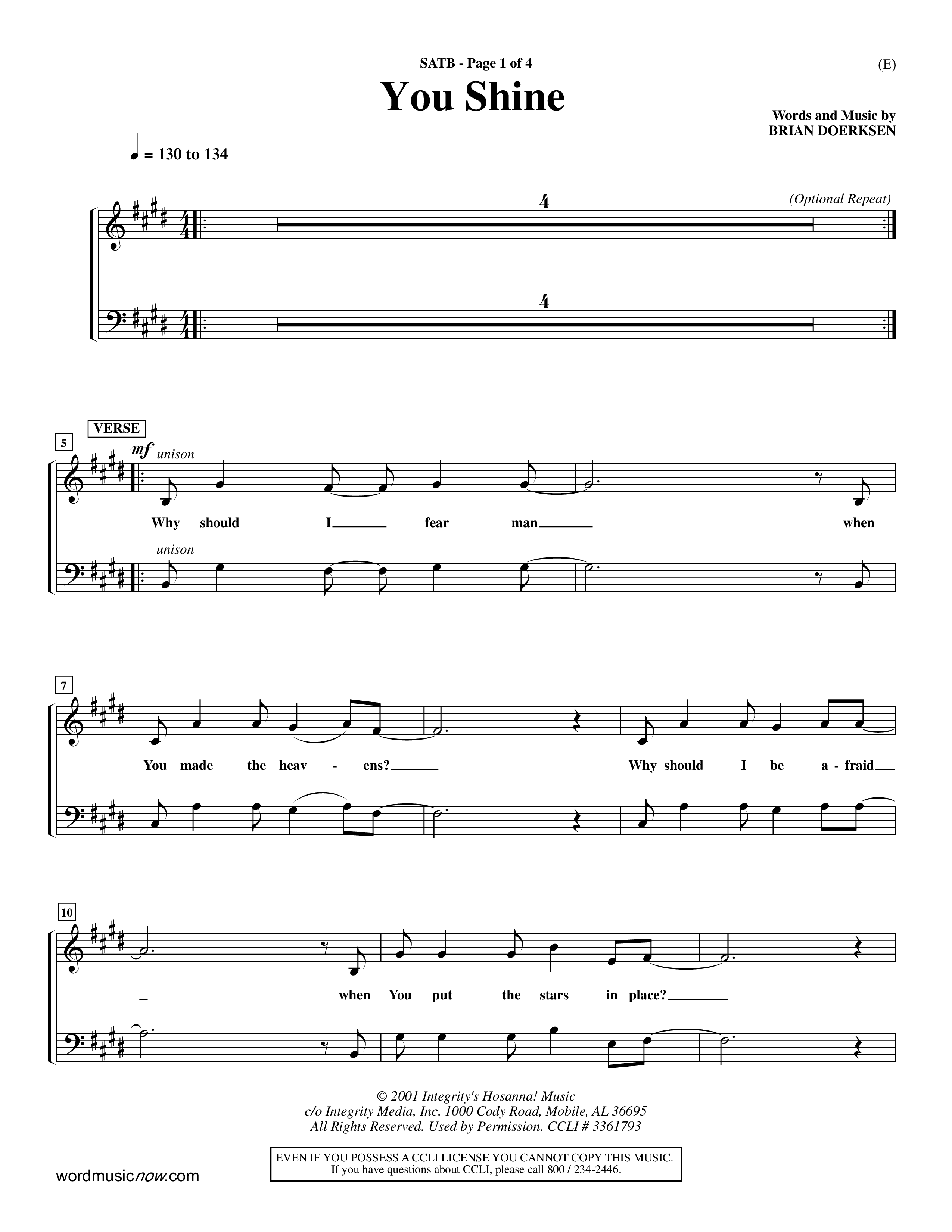 You Shine (Choral Anthem SATB) Choir Sheet (SATB) (Word Music Choral / Orch. Michael Lawrence)