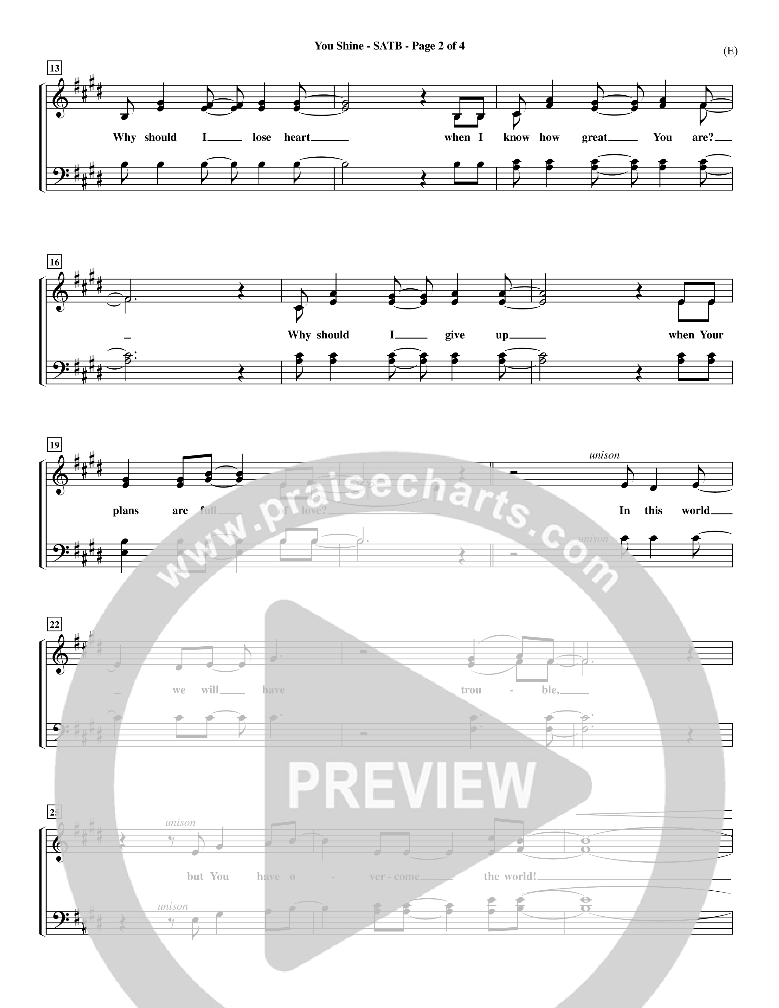 You Shine (Choral Anthem SATB) Choir Sheet (SATB) (Word Music Choral / Orch. Michael Lawrence)