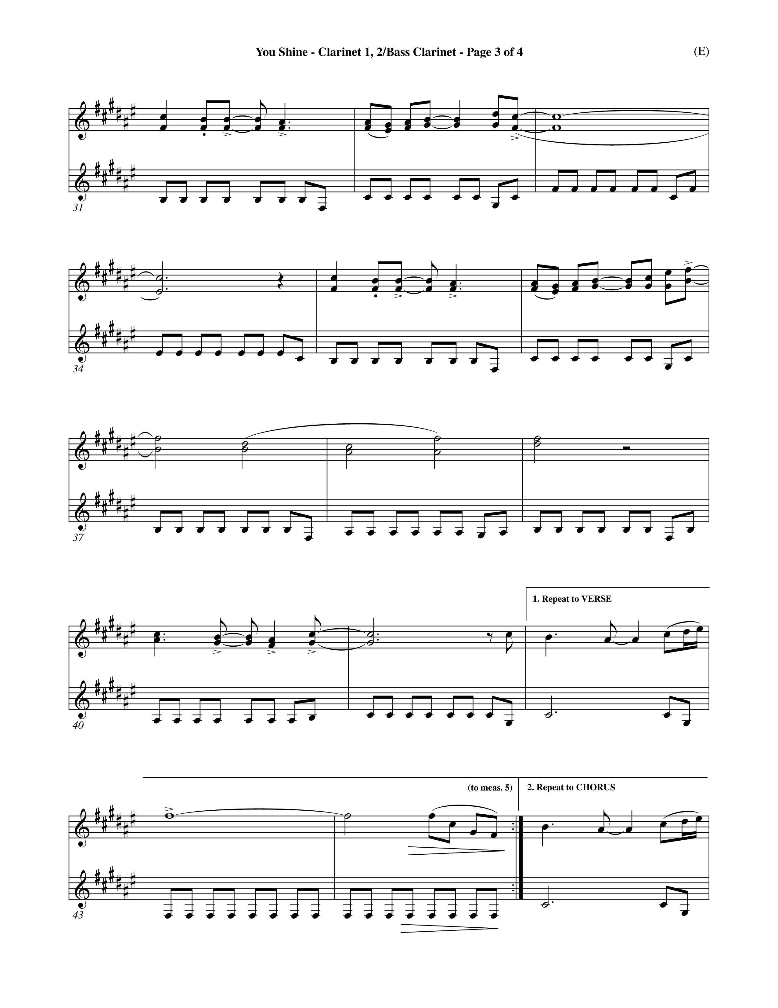 You Shine (Choral Anthem SATB) Clarinet 1/2, Bass Clarinet (Word Music Choral / Orch. Michael Lawrence)