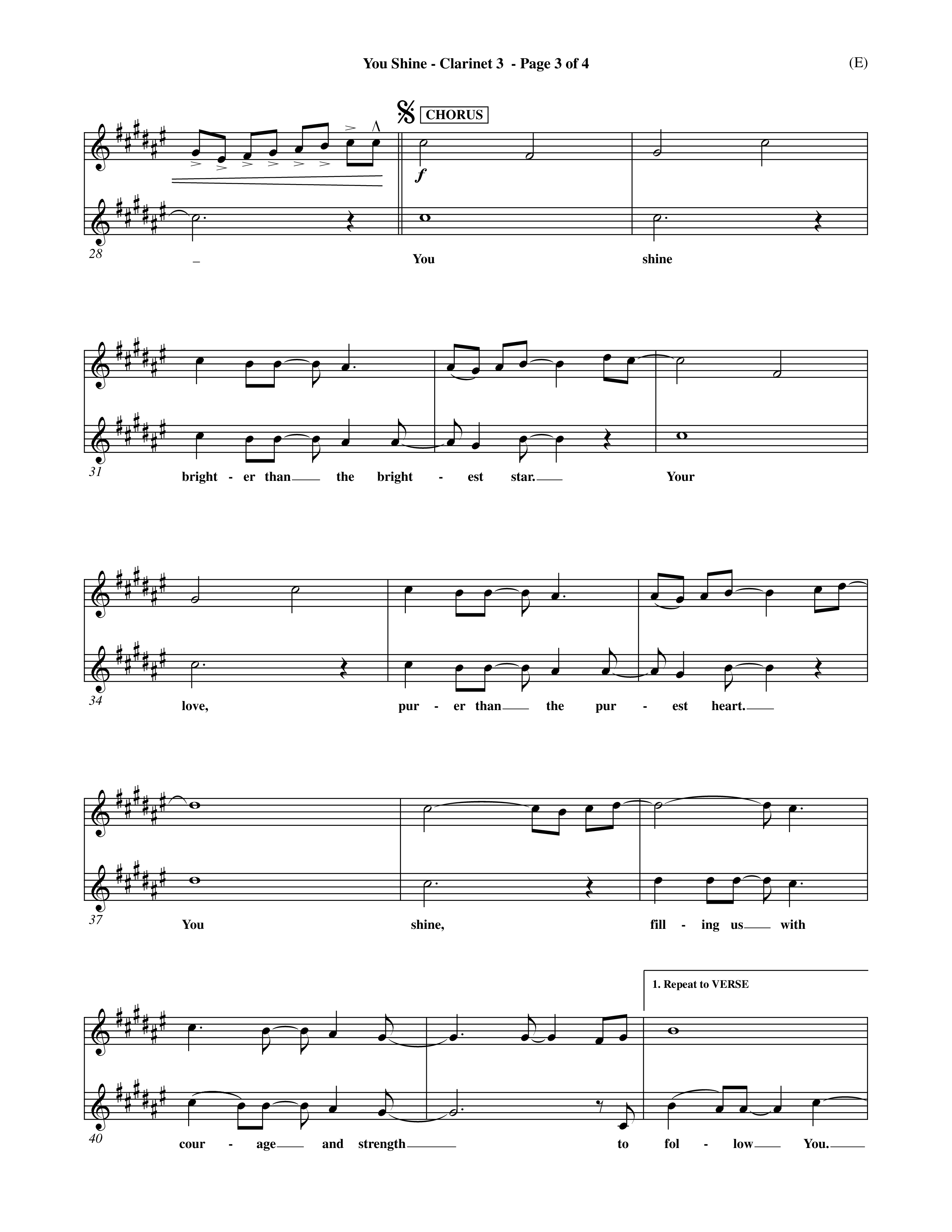 You Shine (Choral Anthem SATB) Clarinet 3 (Word Music Choral / Orch. Michael Lawrence)