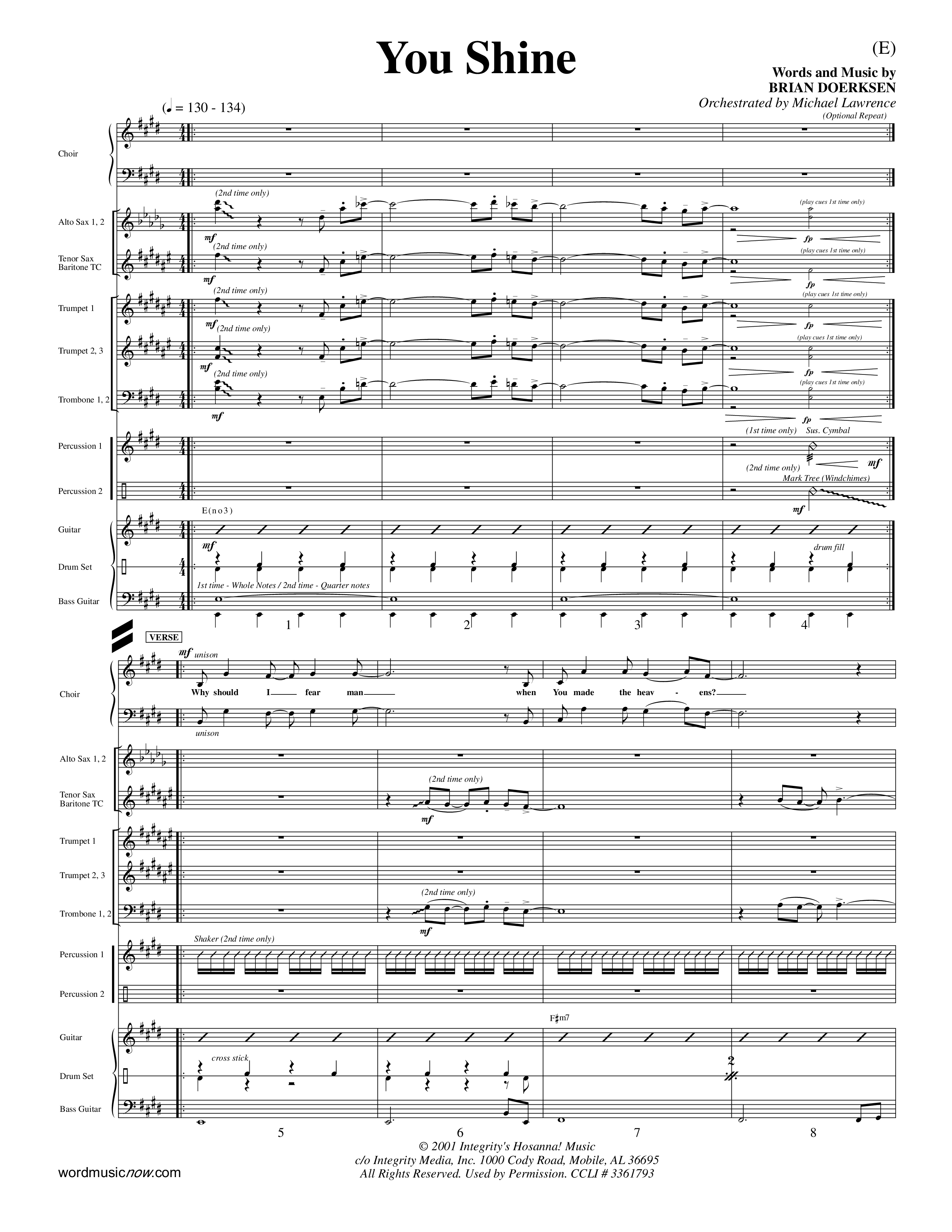 You Shine (Choral Anthem SATB) PraiseBand (incl. Brass) (Word Music Choral / Orch. Michael Lawrence)