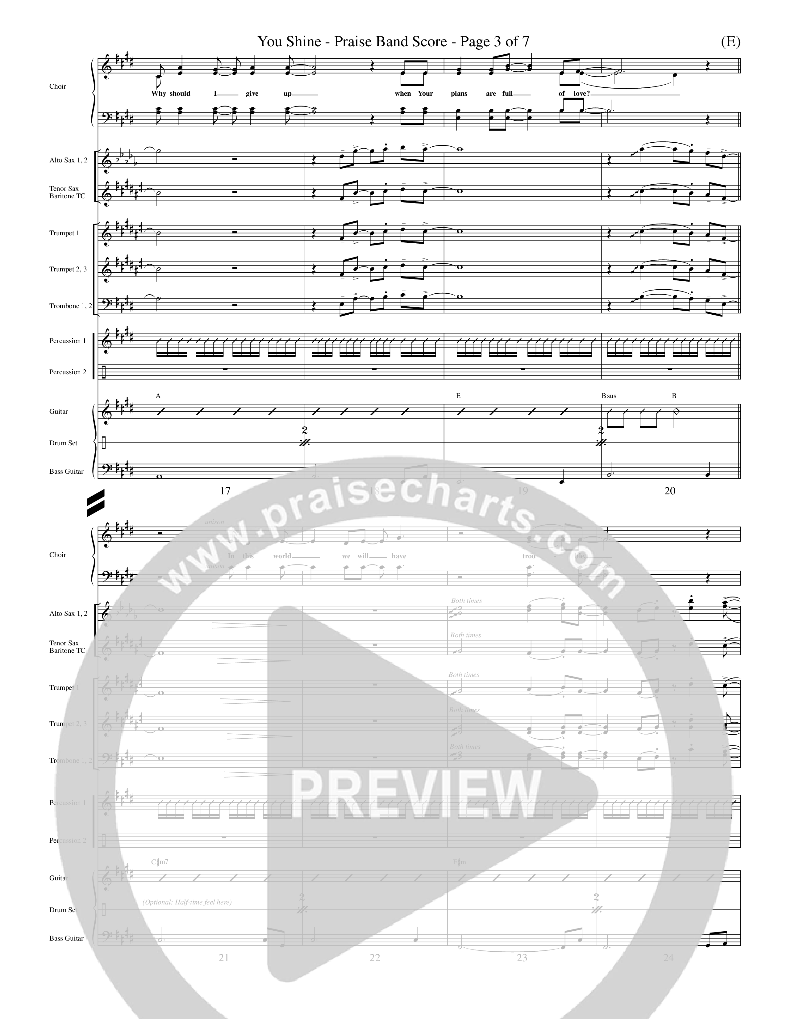 You Shine (Choral Anthem SATB) PraiseBand (incl. Brass) (Word Music Choral / Orch. Michael Lawrence)