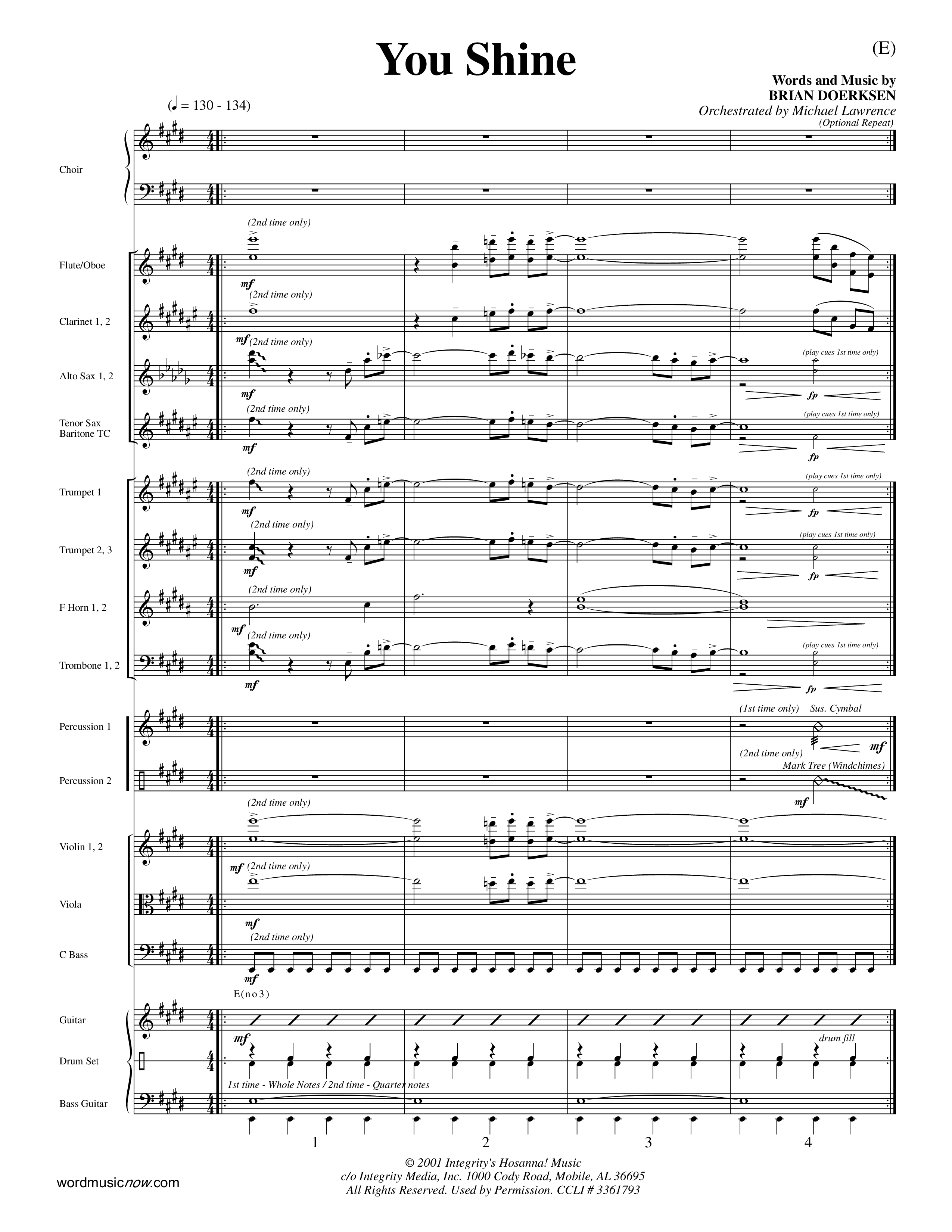 You Shine (Choral Anthem SATB) Orchestration (Word Music Choral / Orch. Michael Lawrence)