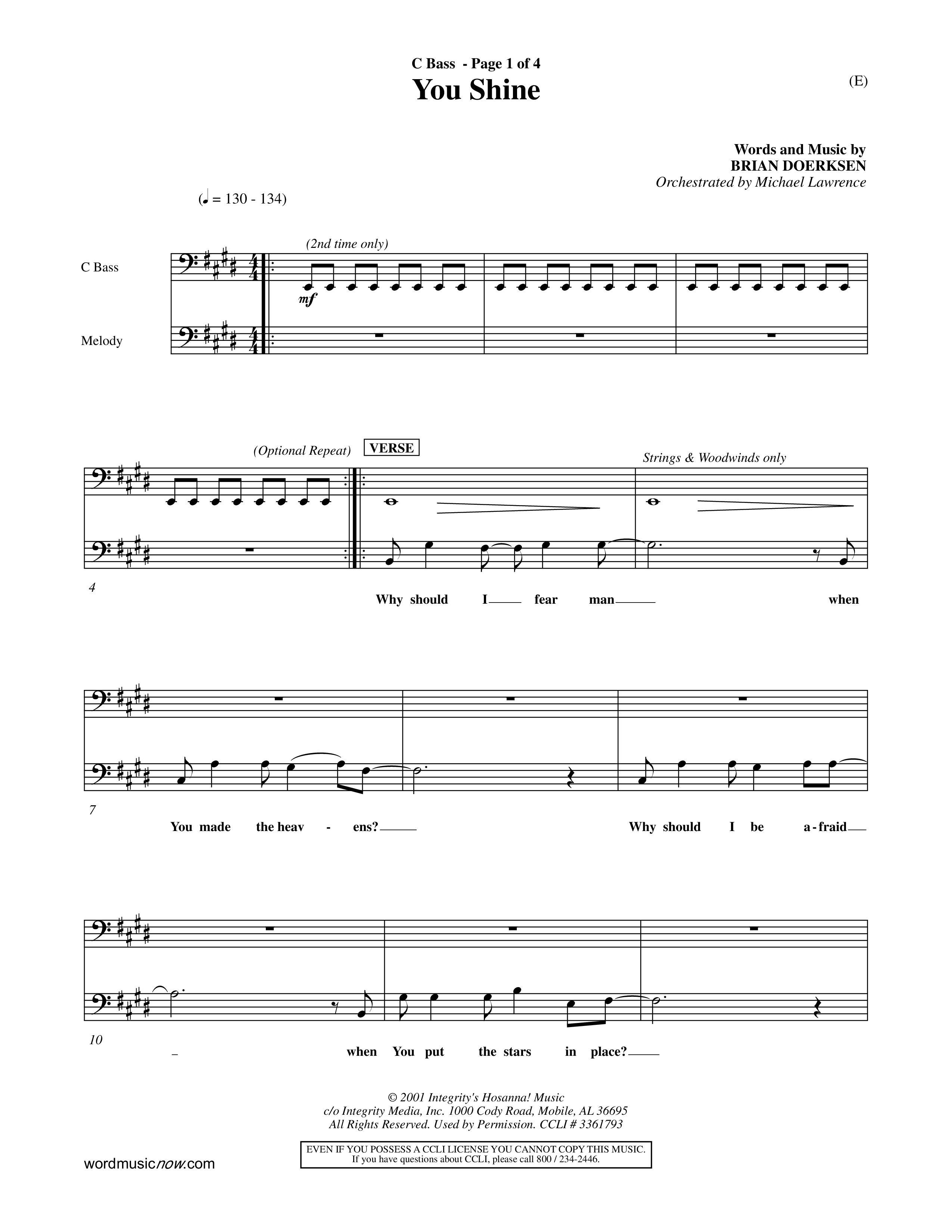 You Shine (Choral Anthem SATB) Contrabass (Word Music Choral / Orch. Michael Lawrence)