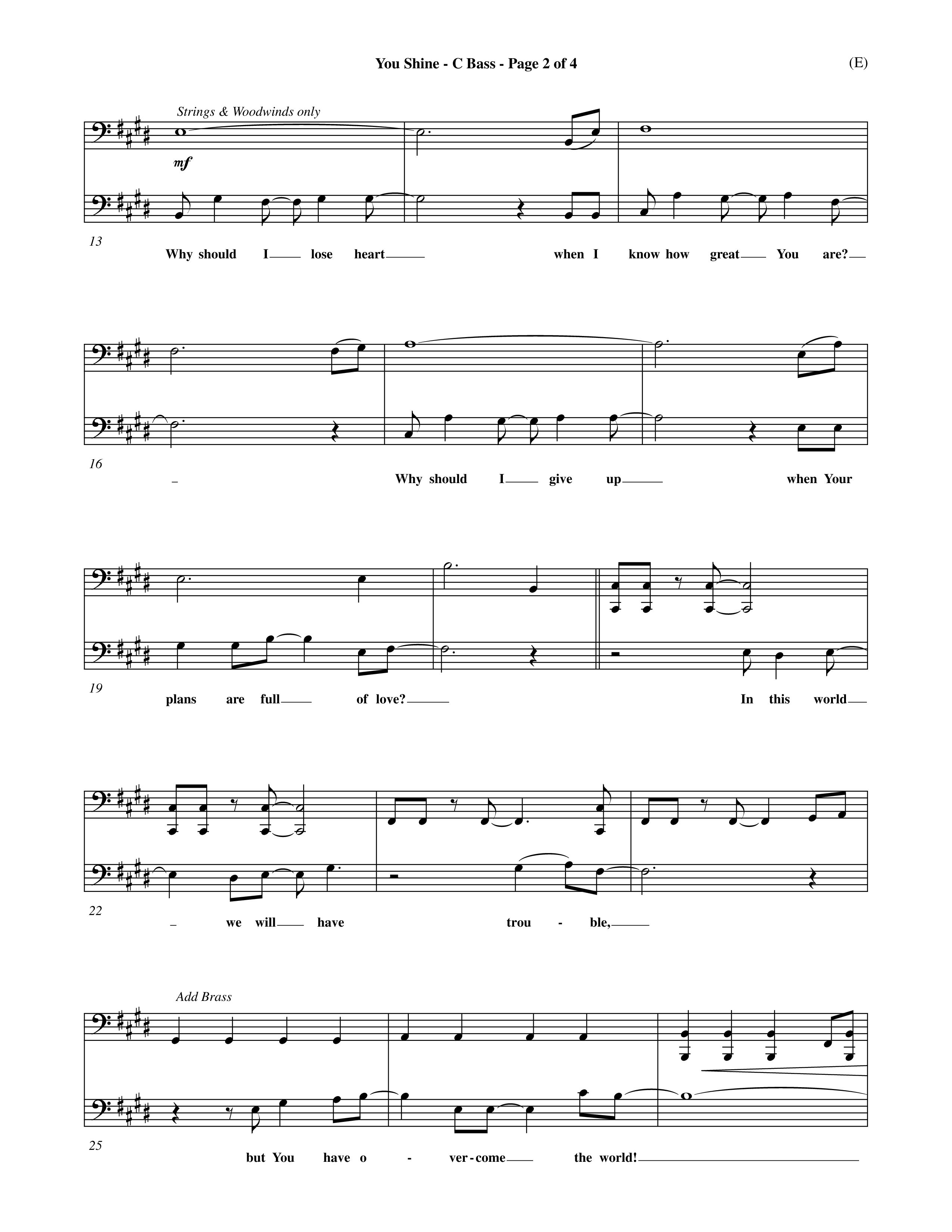 You Shine (Choral Anthem SATB) Contrabass (Word Music Choral / Orch. Michael Lawrence)
