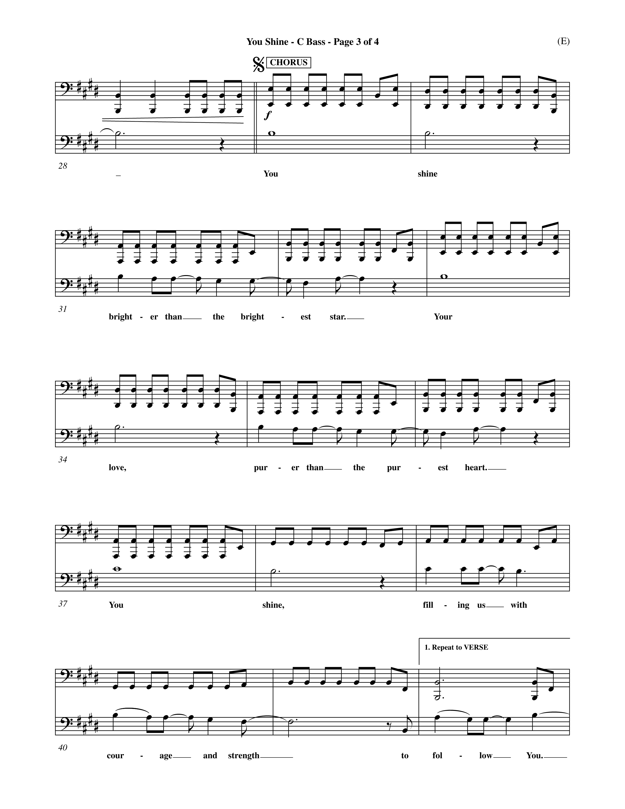 You Shine (Choral Anthem SATB) Contrabass (Word Music Choral / Orch. Michael Lawrence)
