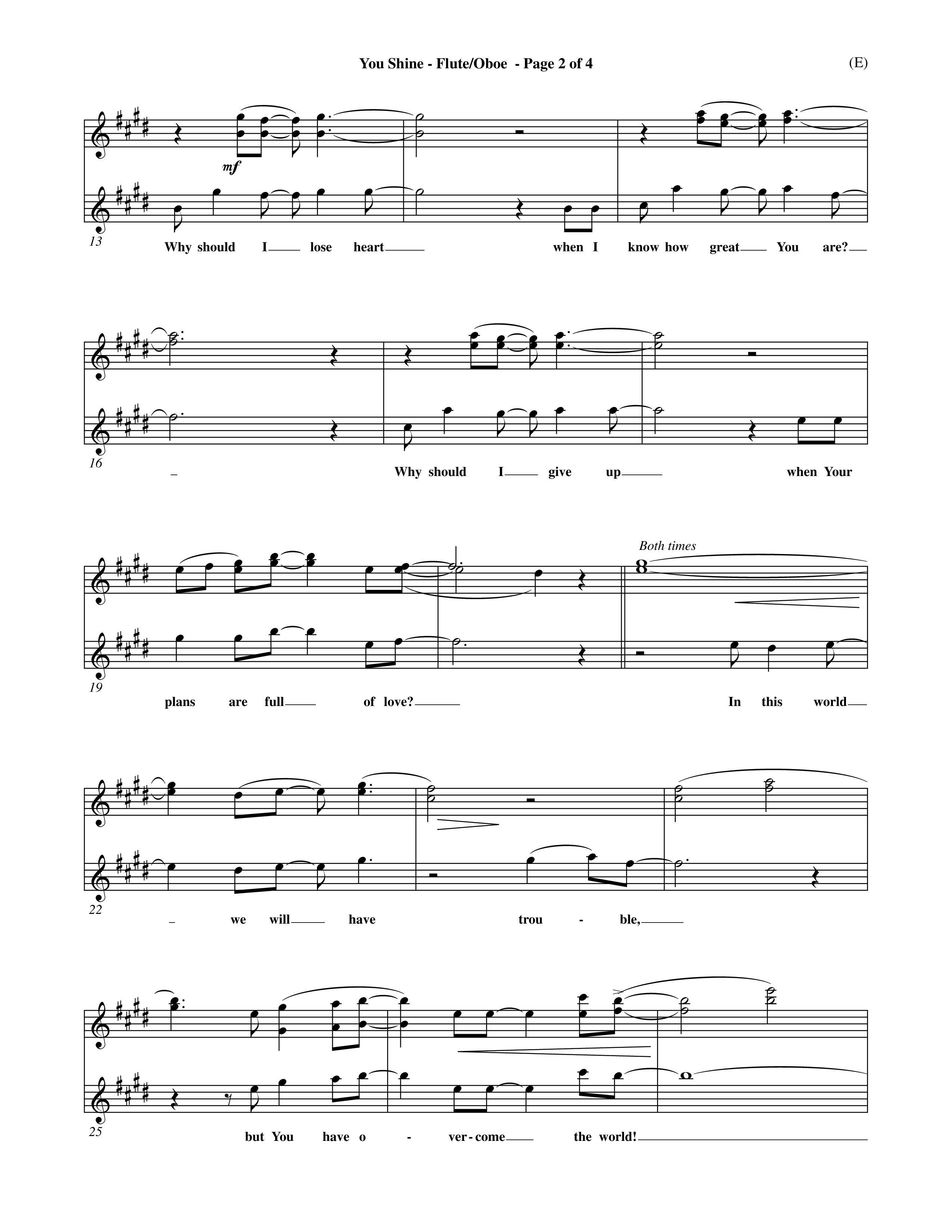 You Shine (Choral Anthem SATB) Flute/Oboe (Word Music Choral / Orch. Michael Lawrence)