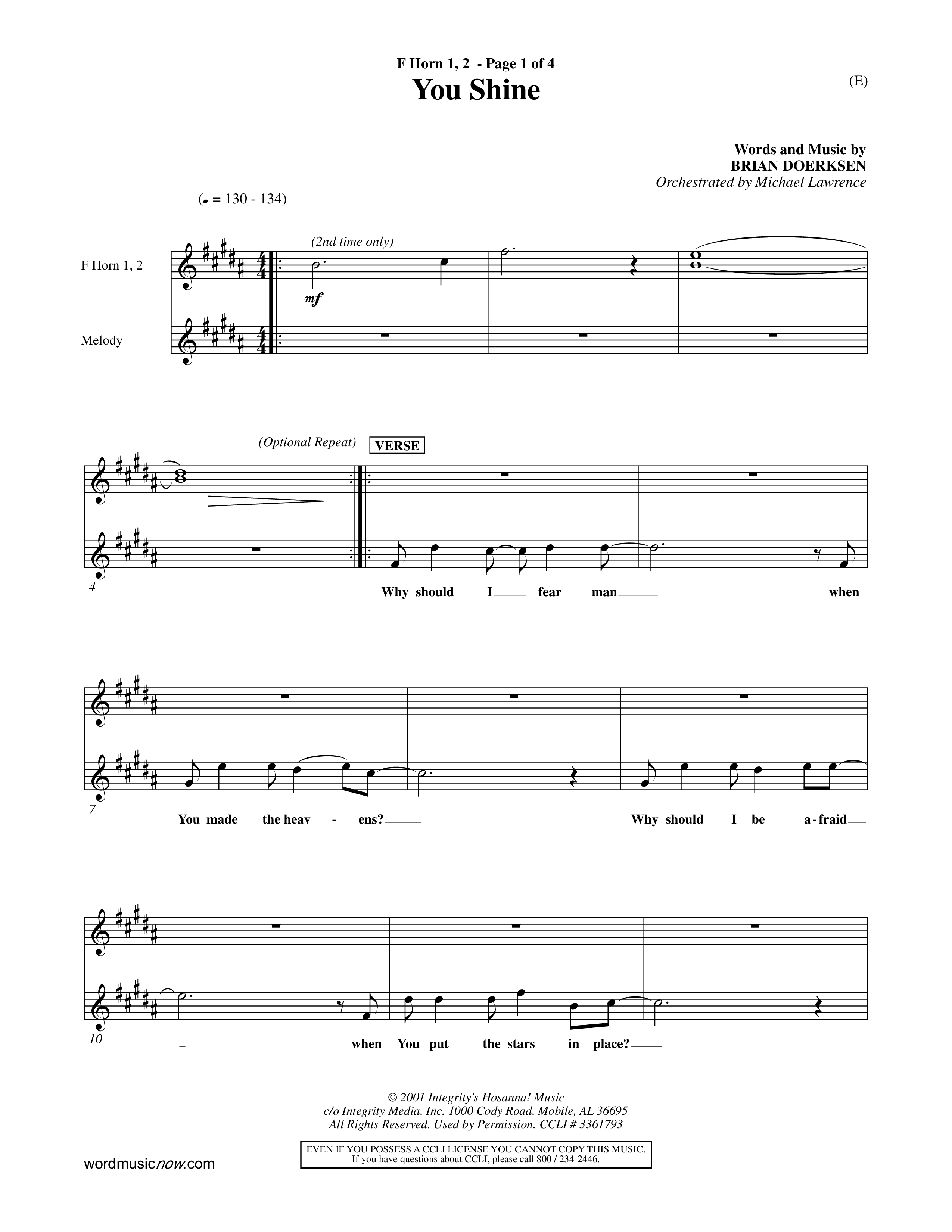 You Shine (Choral Anthem SATB) French Horn (Word Music Choral / Orch. Michael Lawrence)