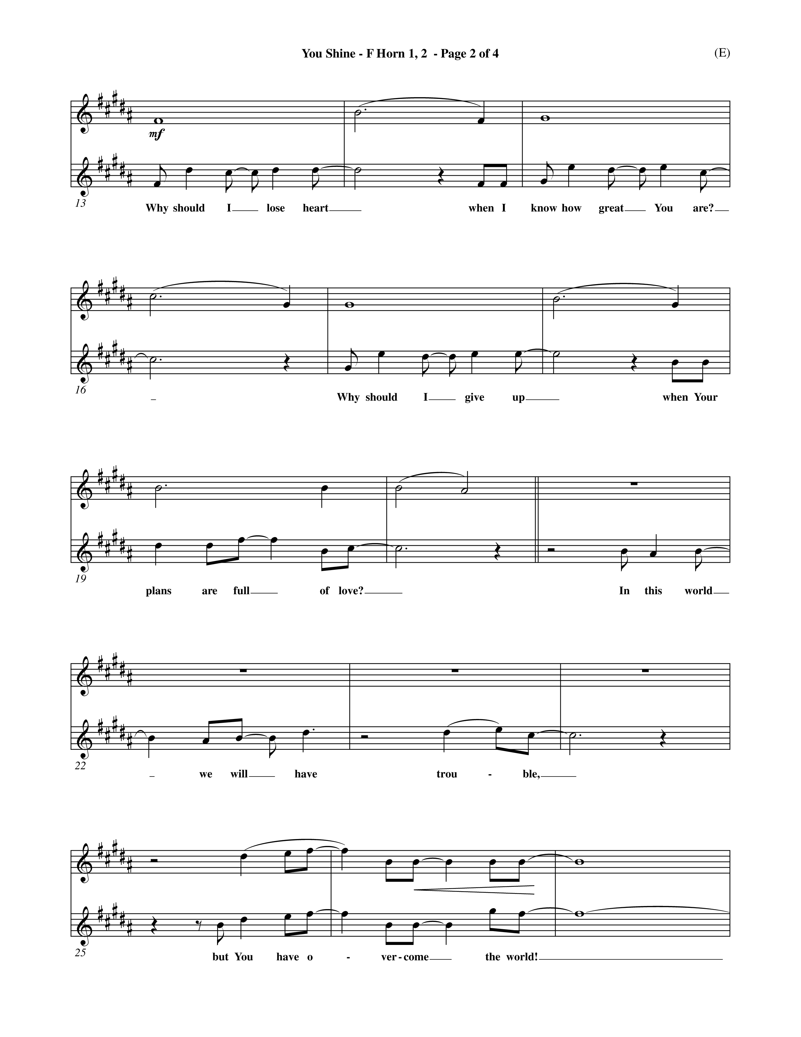 You Shine (Choral Anthem SATB) French Horn (Word Music Choral / Orch. Michael Lawrence)