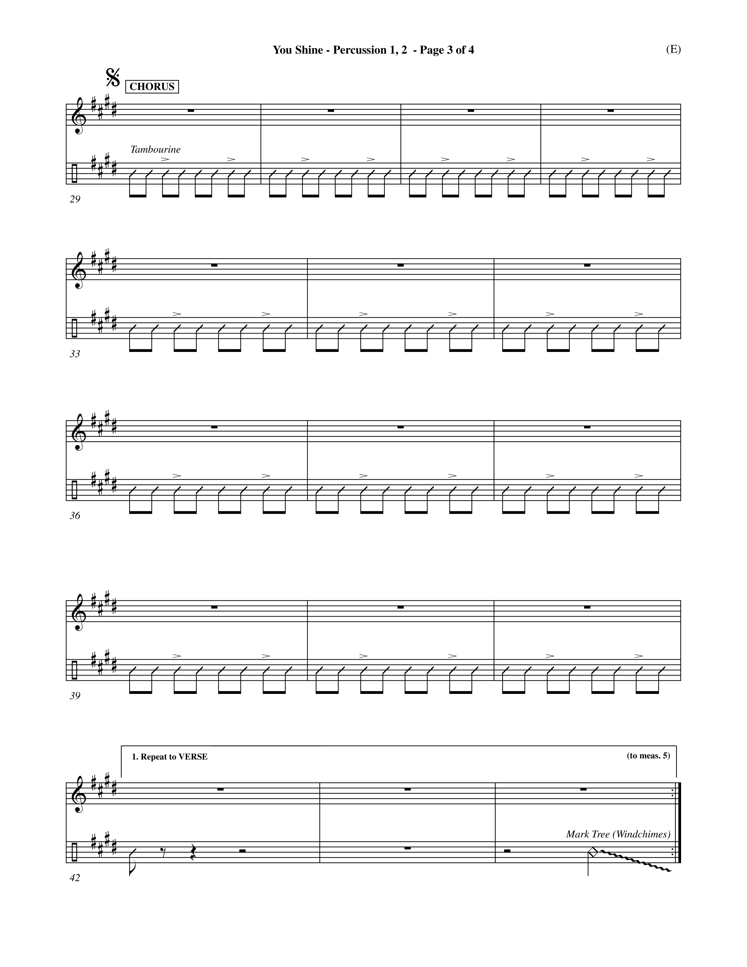 You Shine (Choral Anthem SATB) Percussion 1/2 (Word Music Choral / Orch. Michael Lawrence)