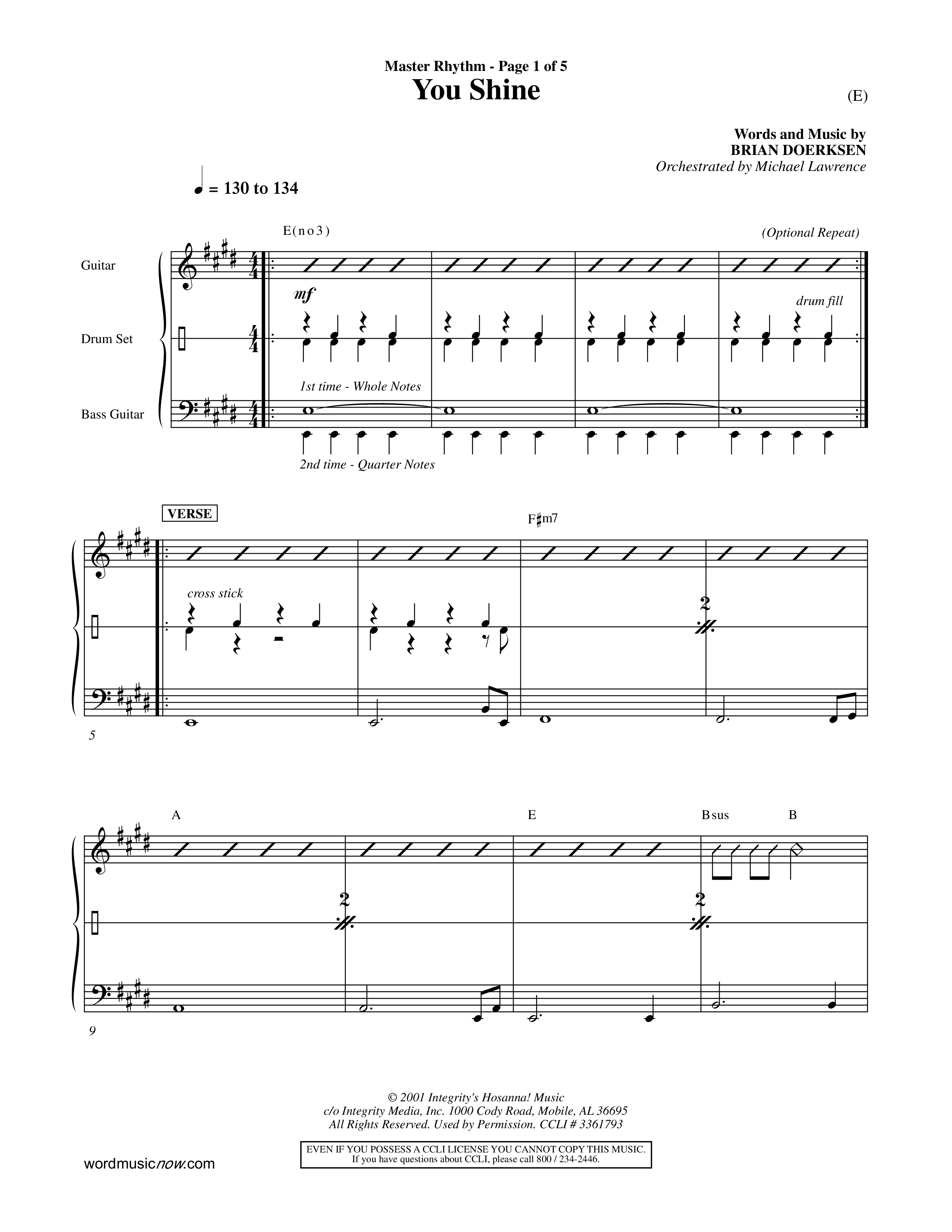 You Shine (Choral Anthem SATB) Rhythm Chart (Word Music Choral / Orch. Michael Lawrence)