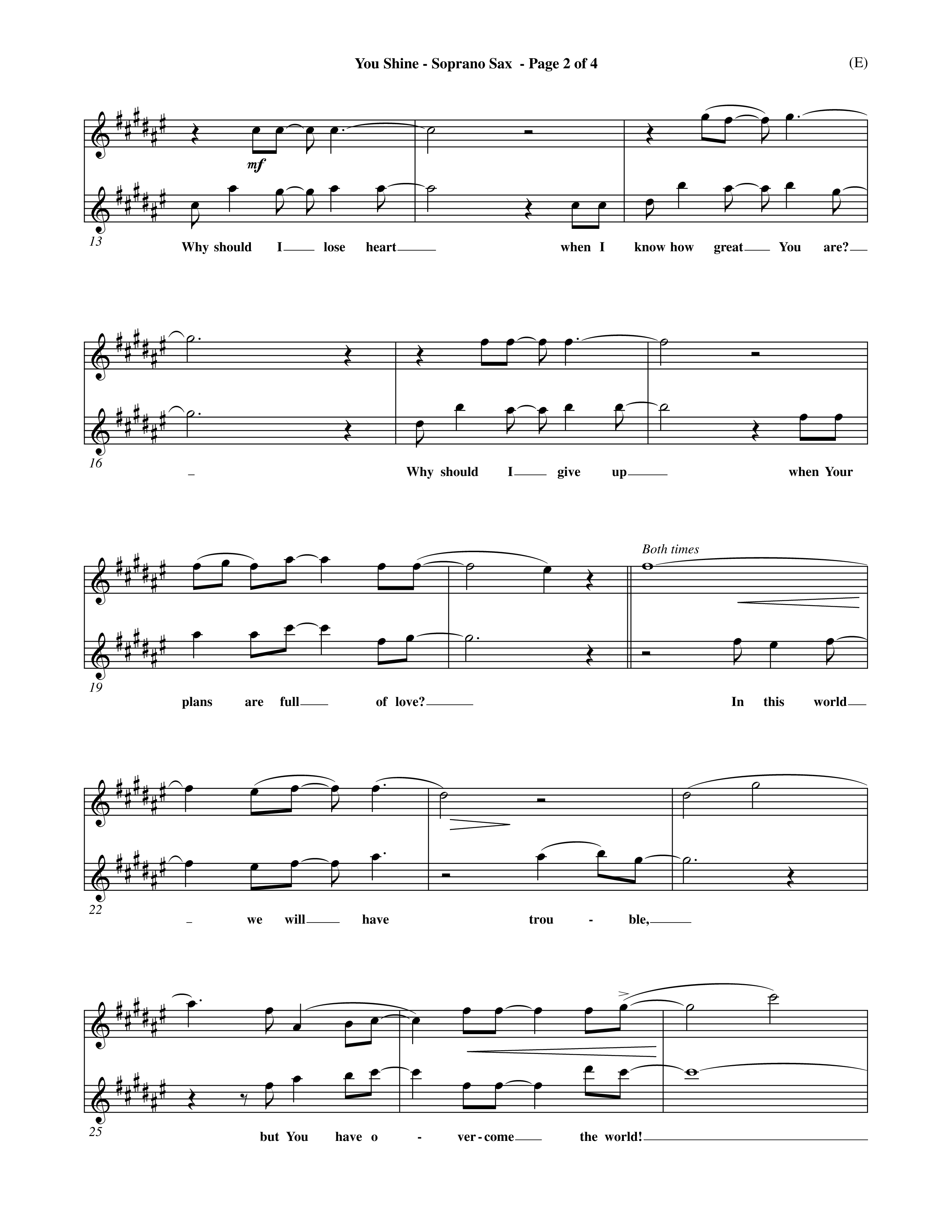 You Shine (Choral Anthem SATB) Saxophone (Word Music Choral / Orch. Michael Lawrence)
