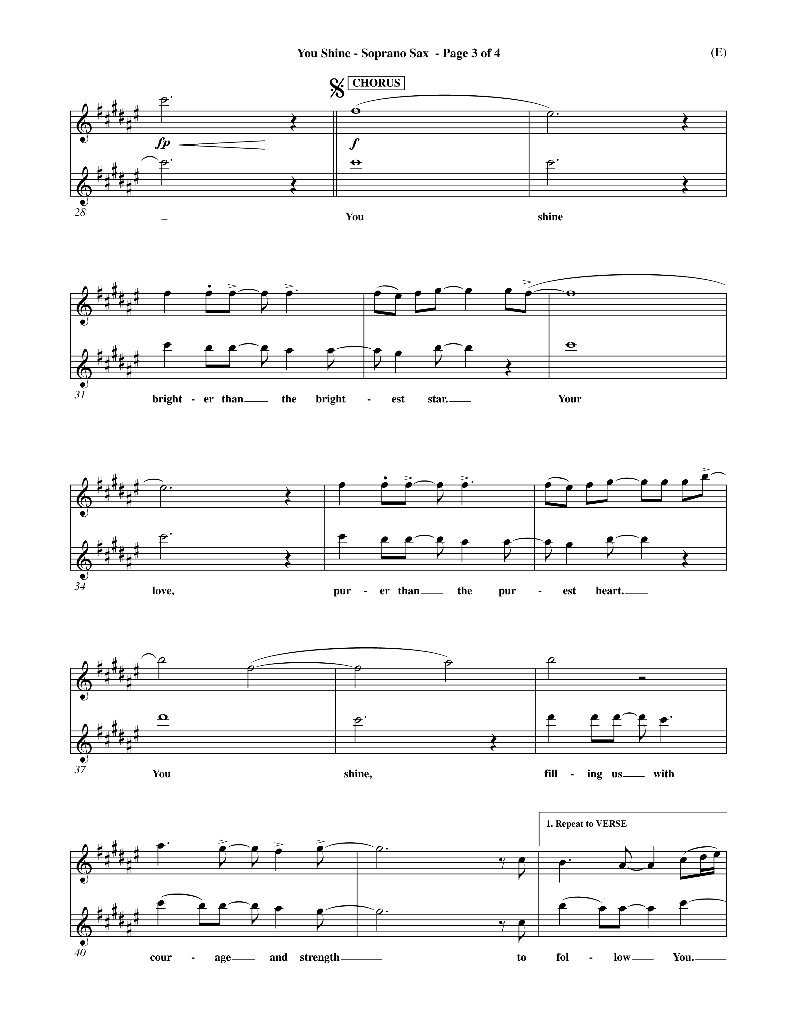 You Shine (Choral Anthem SATB) Saxophone (Word Music Choral / Orch. Michael Lawrence)