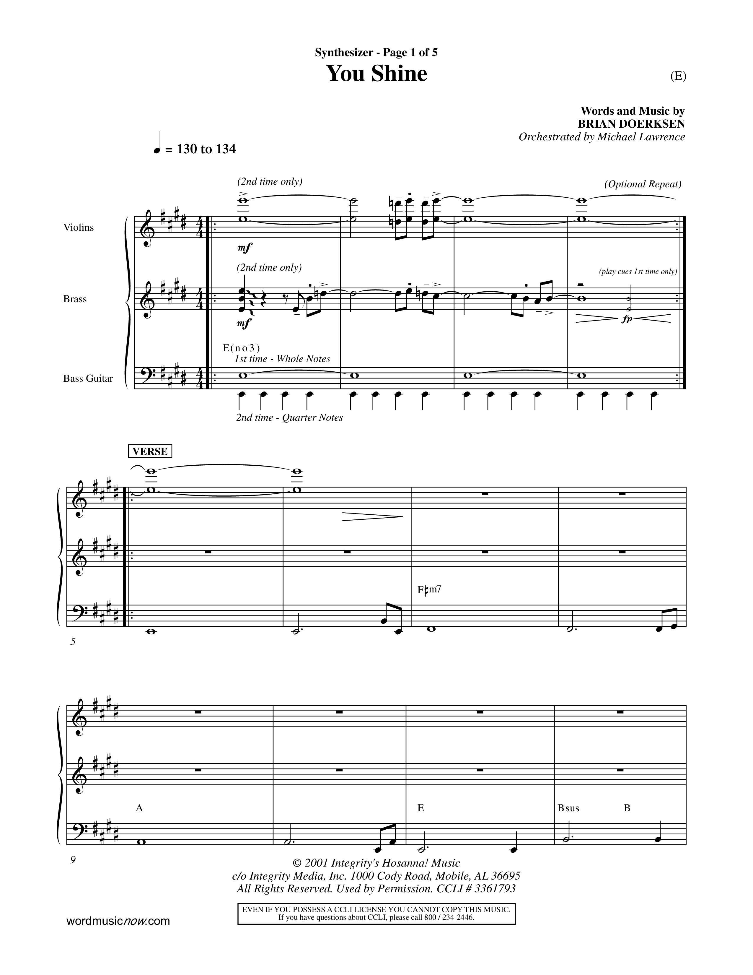 You Shine (Choral Anthem SATB) Synth (Word Music Choral / Orch. Michael Lawrence)