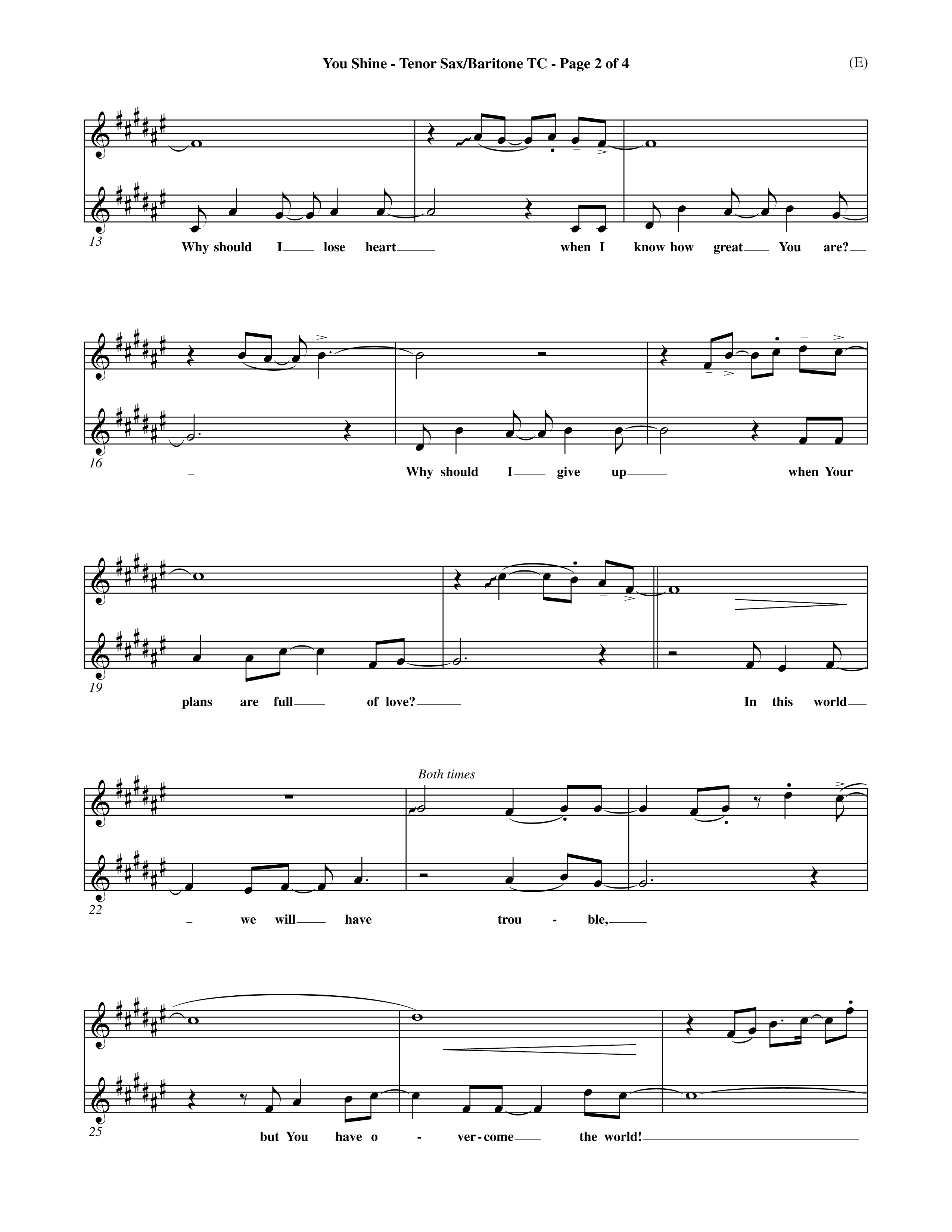 You Shine (Choral Anthem SATB) Tenor Sax/Baritone T.C. (Word Music Choral / Orch. Michael Lawrence)