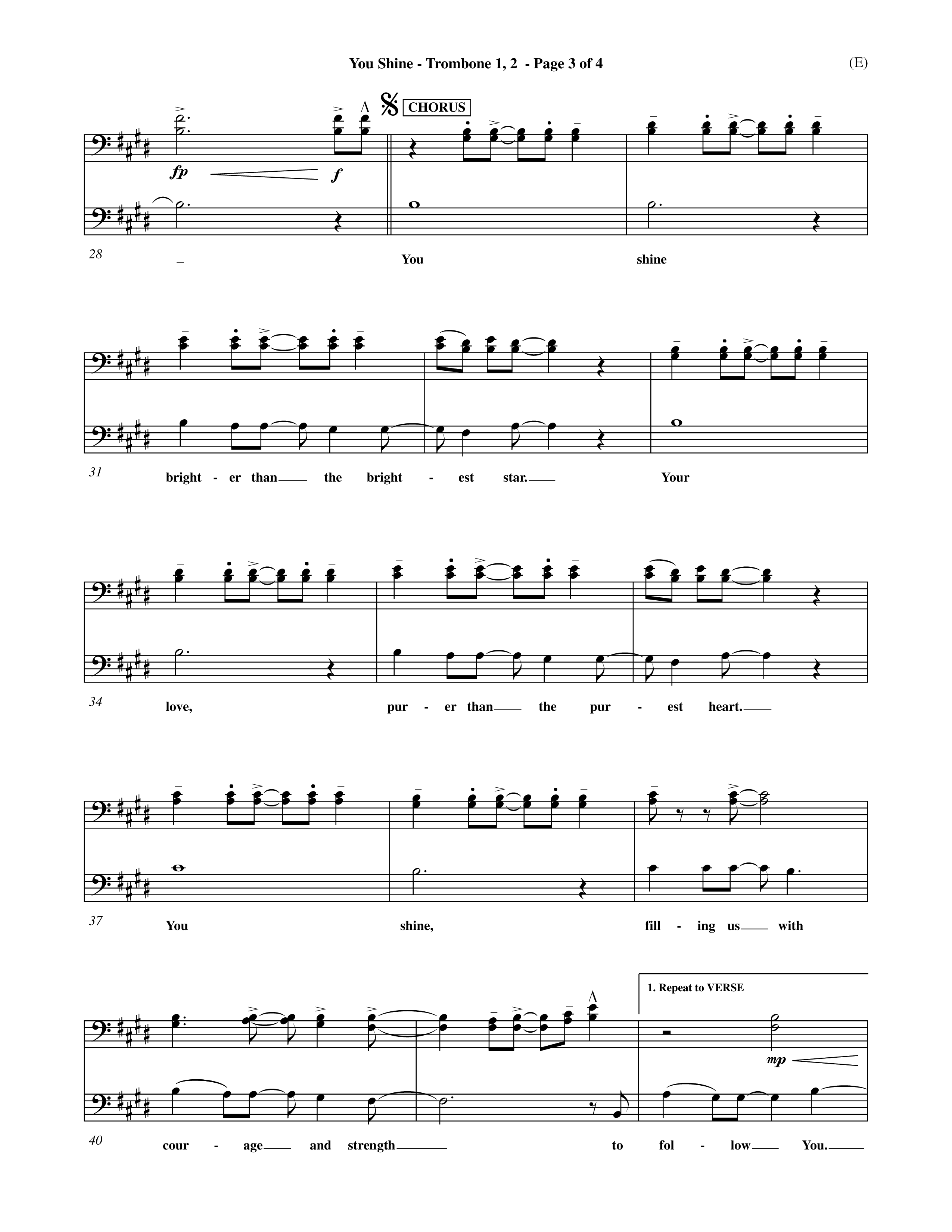 You Shine (Choral Anthem SATB) Trombone 1/2 (Word Music Choral / Orch. Michael Lawrence)