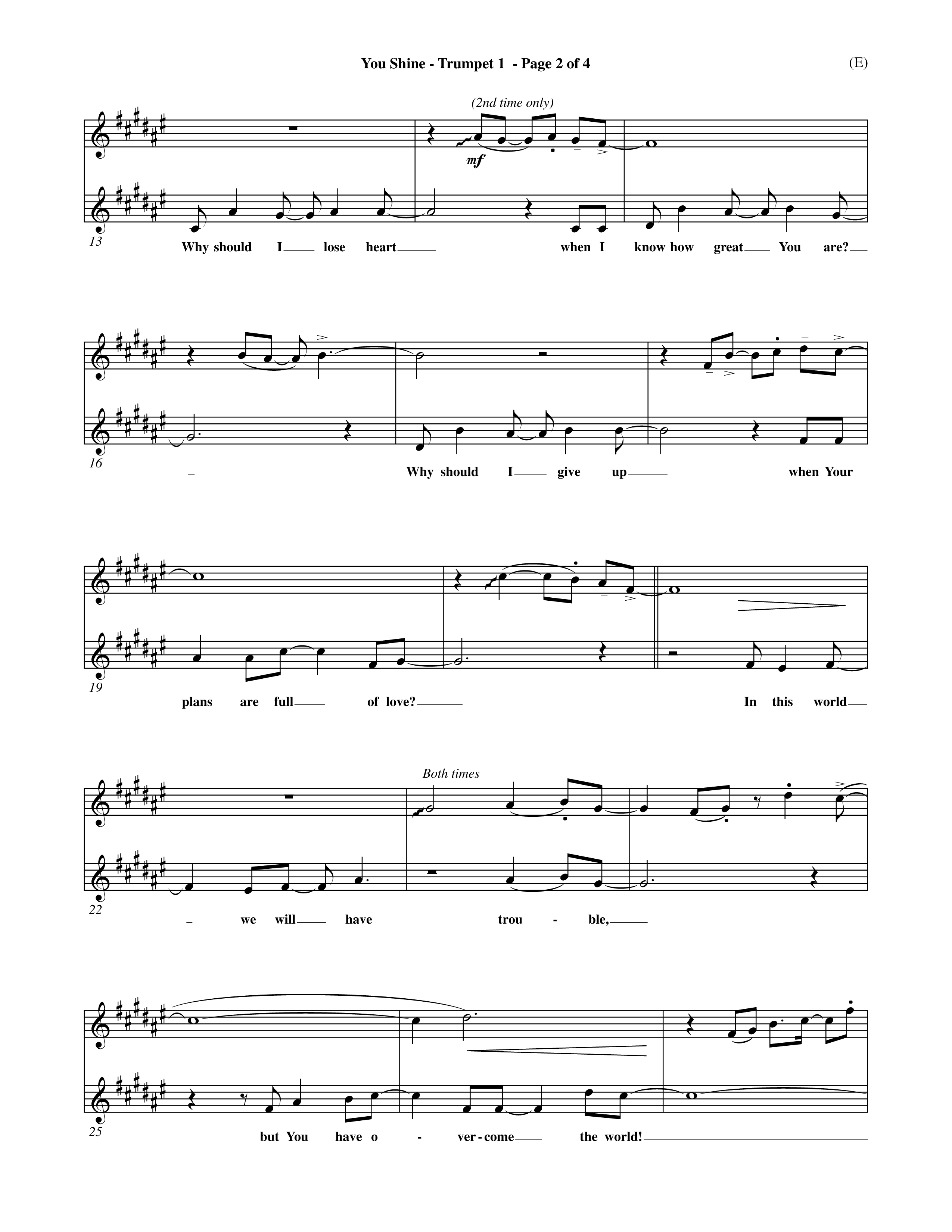 You Shine (Choral Anthem SATB) Trumpet 1 (Word Music Choral / Orch. Michael Lawrence)