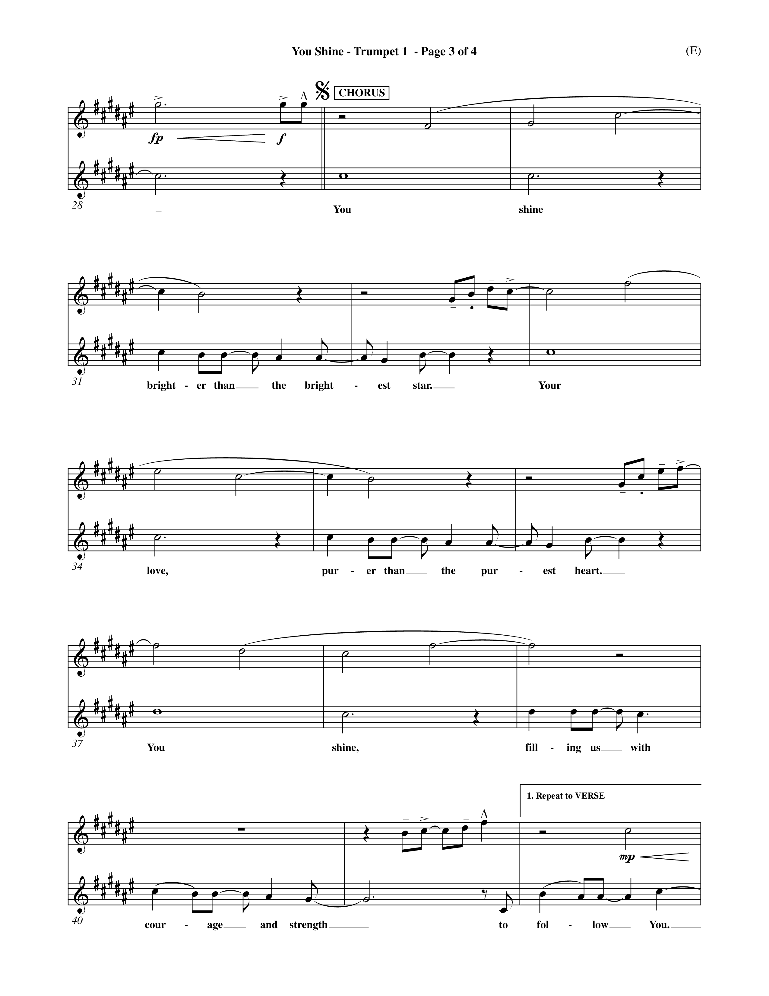 You Shine (Choral Anthem SATB) Trumpet 1 (Word Music Choral / Orch. Michael Lawrence)