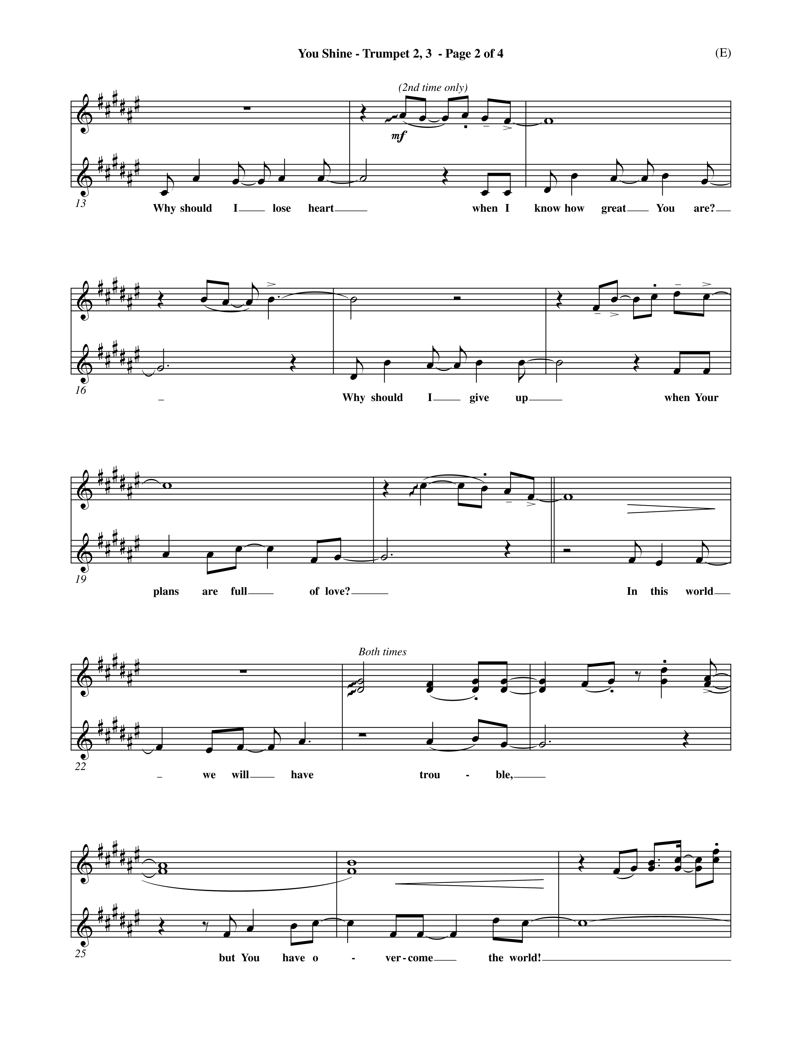 You Shine (Choral Anthem SATB) Trumpet 2/3 (Word Music Choral / Orch. Michael Lawrence)