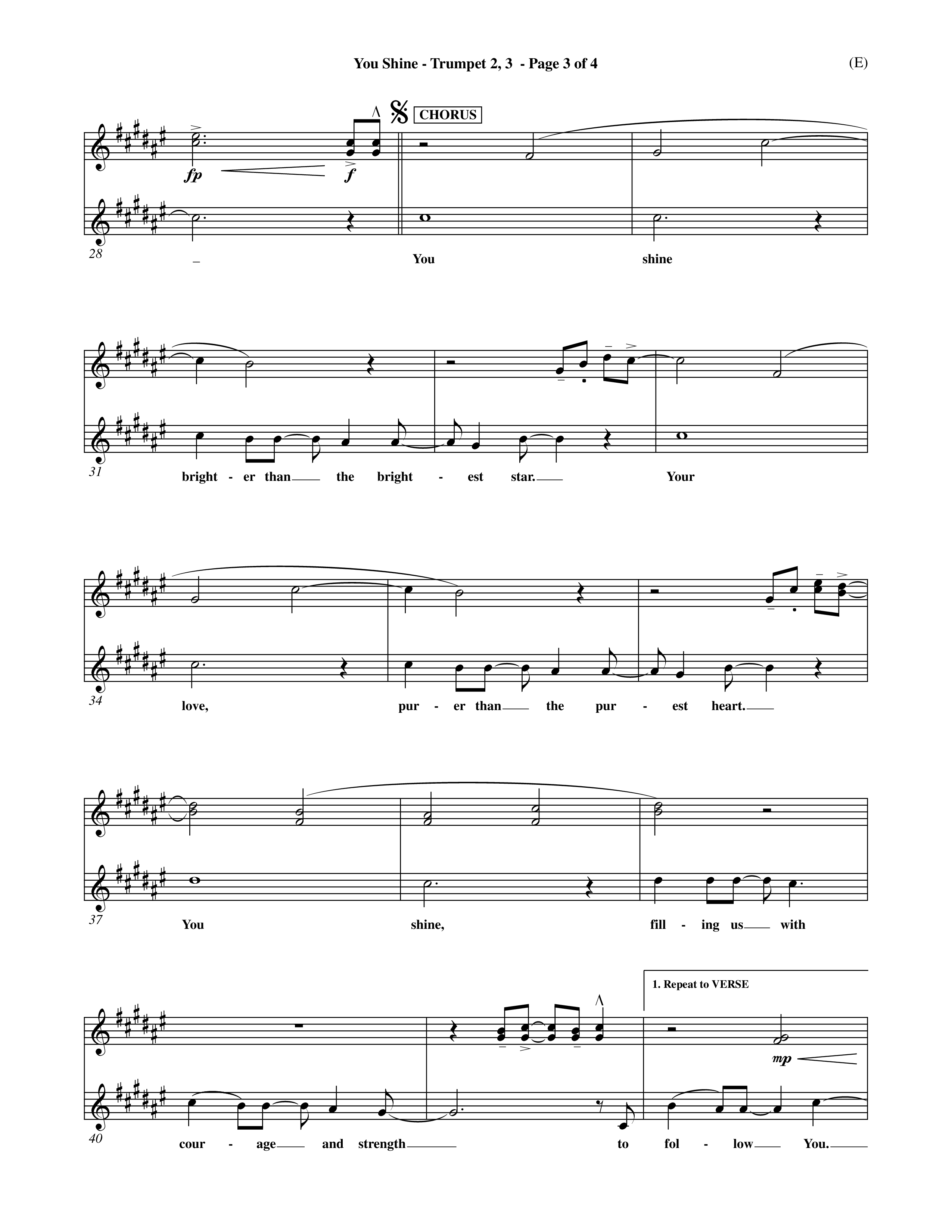 You Shine (Choral Anthem SATB) Trumpet 2/3 (Word Music Choral / Orch. Michael Lawrence)