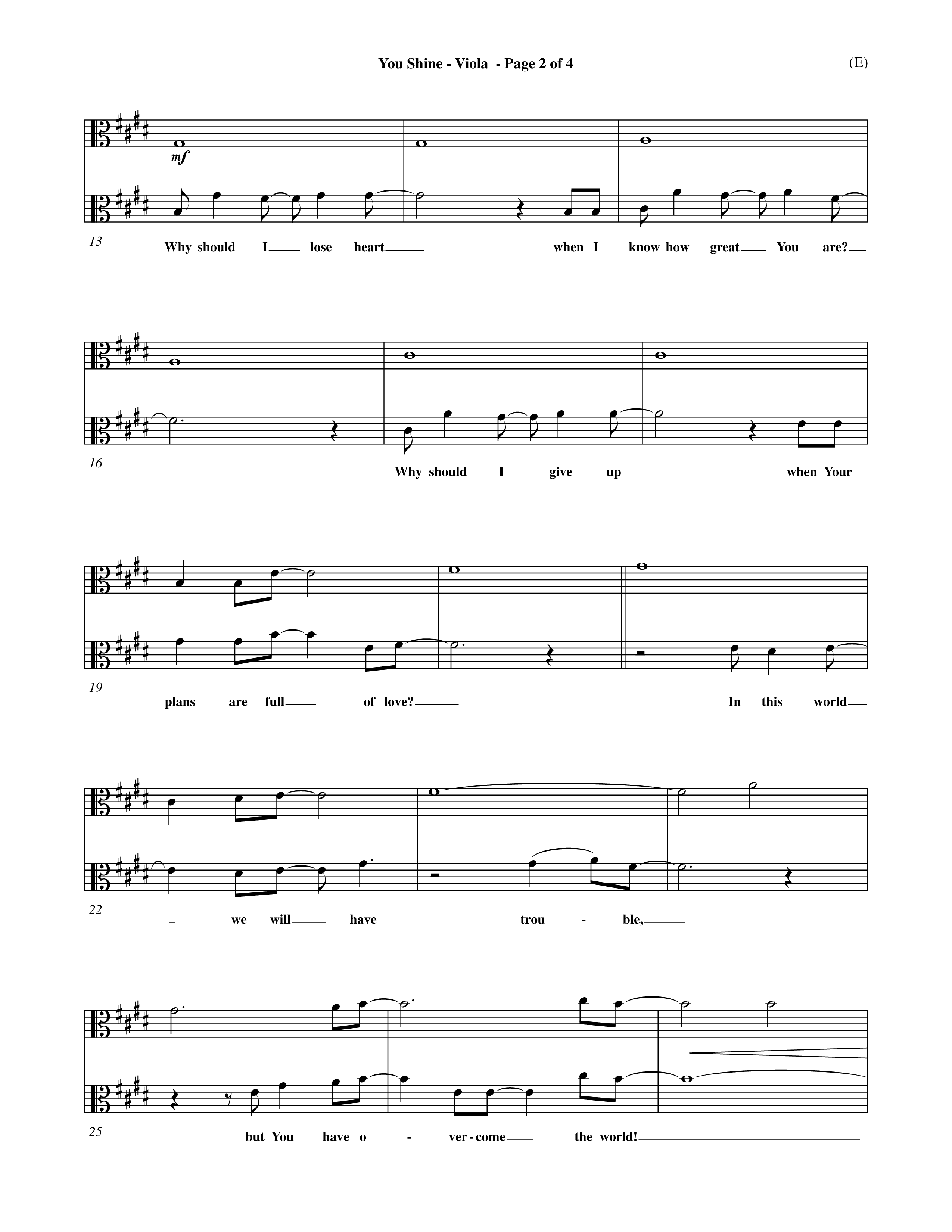 You Shine (Choral Anthem SATB) Viola (Word Music Choral / Orch. Michael Lawrence)