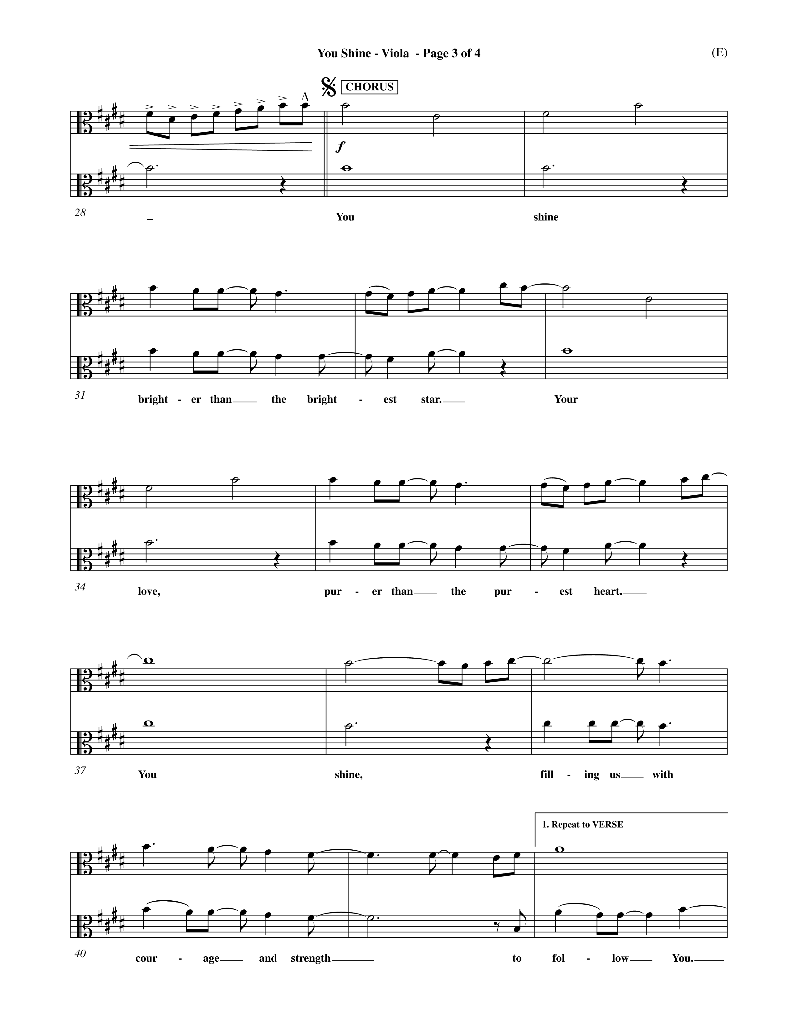 You Shine (Choral Anthem SATB) Viola (Word Music Choral / Orch. Michael Lawrence)